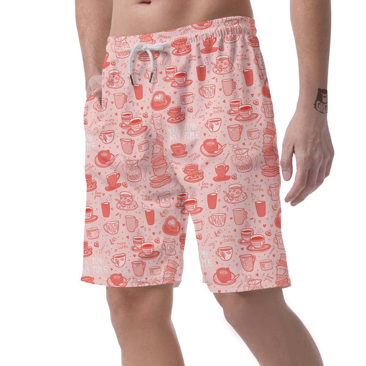 Coffee Pink Pattern Print Men's Shorts-grizzshop