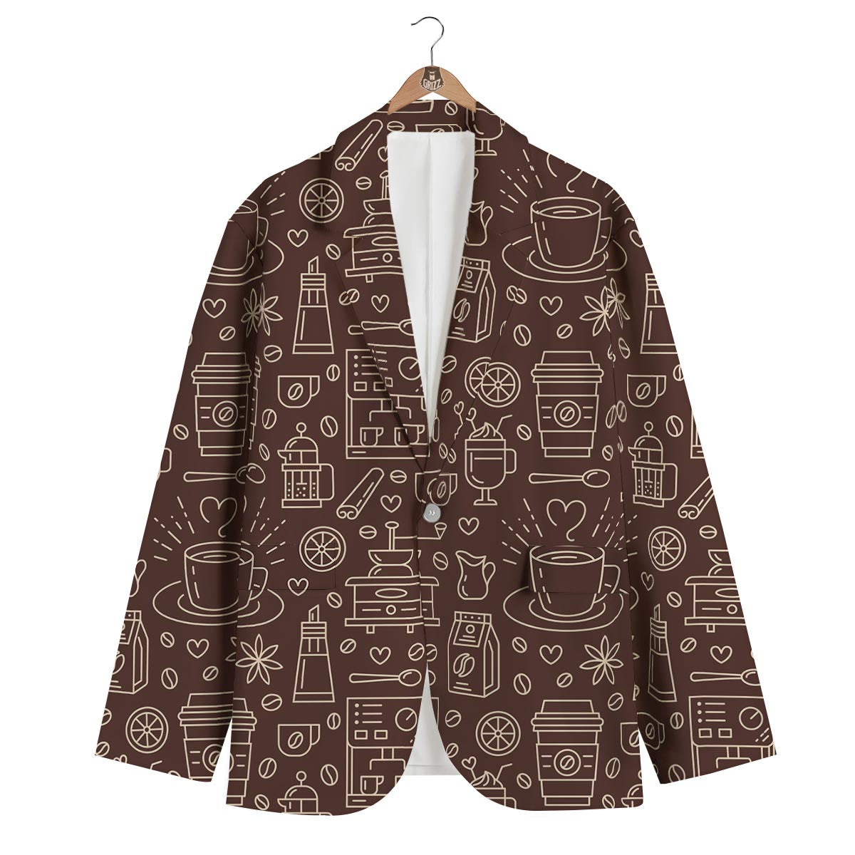 Coffee Print Pattern Men Long Robe