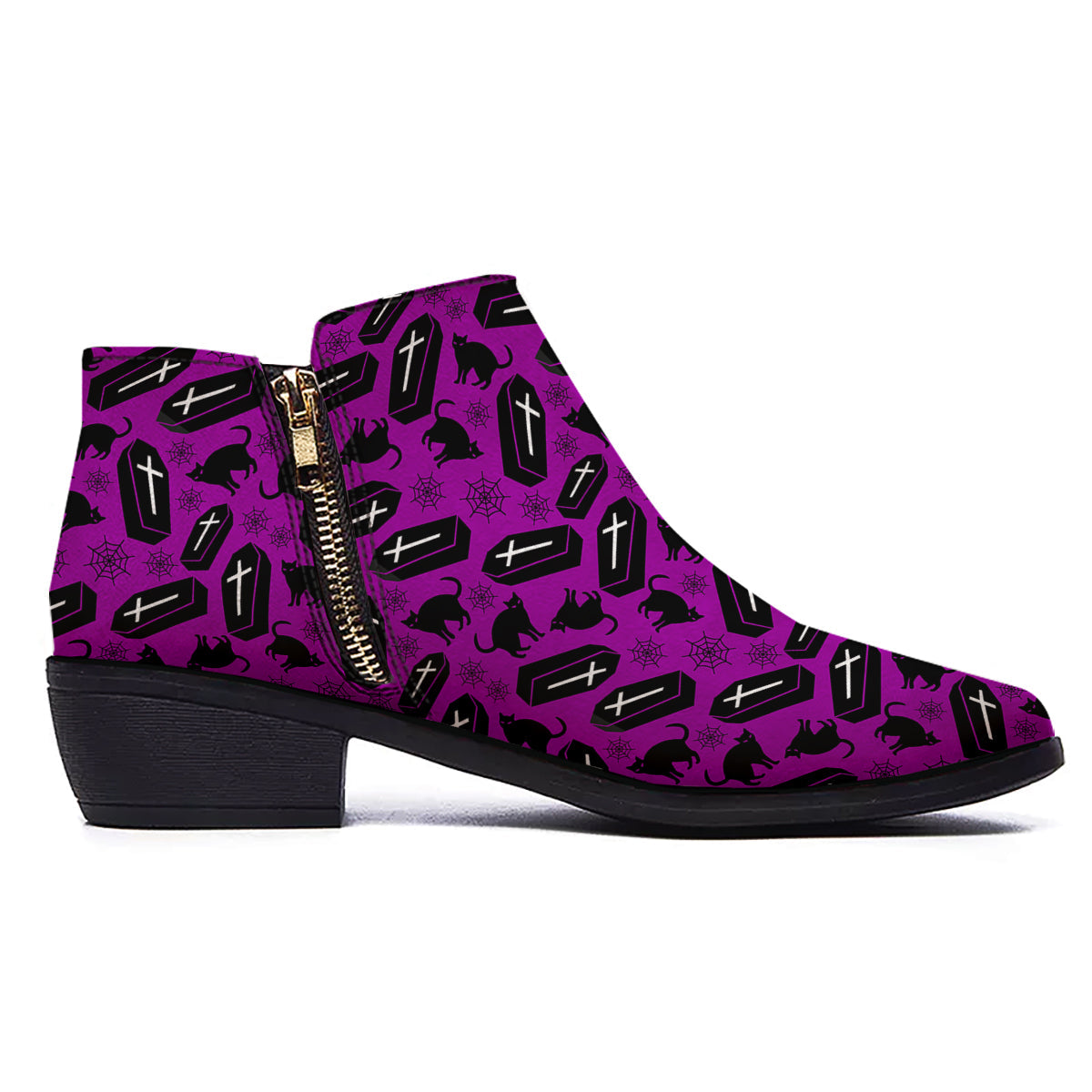 Coffin And Cat Purple Print Pattern Ankle Boots-grizzshop