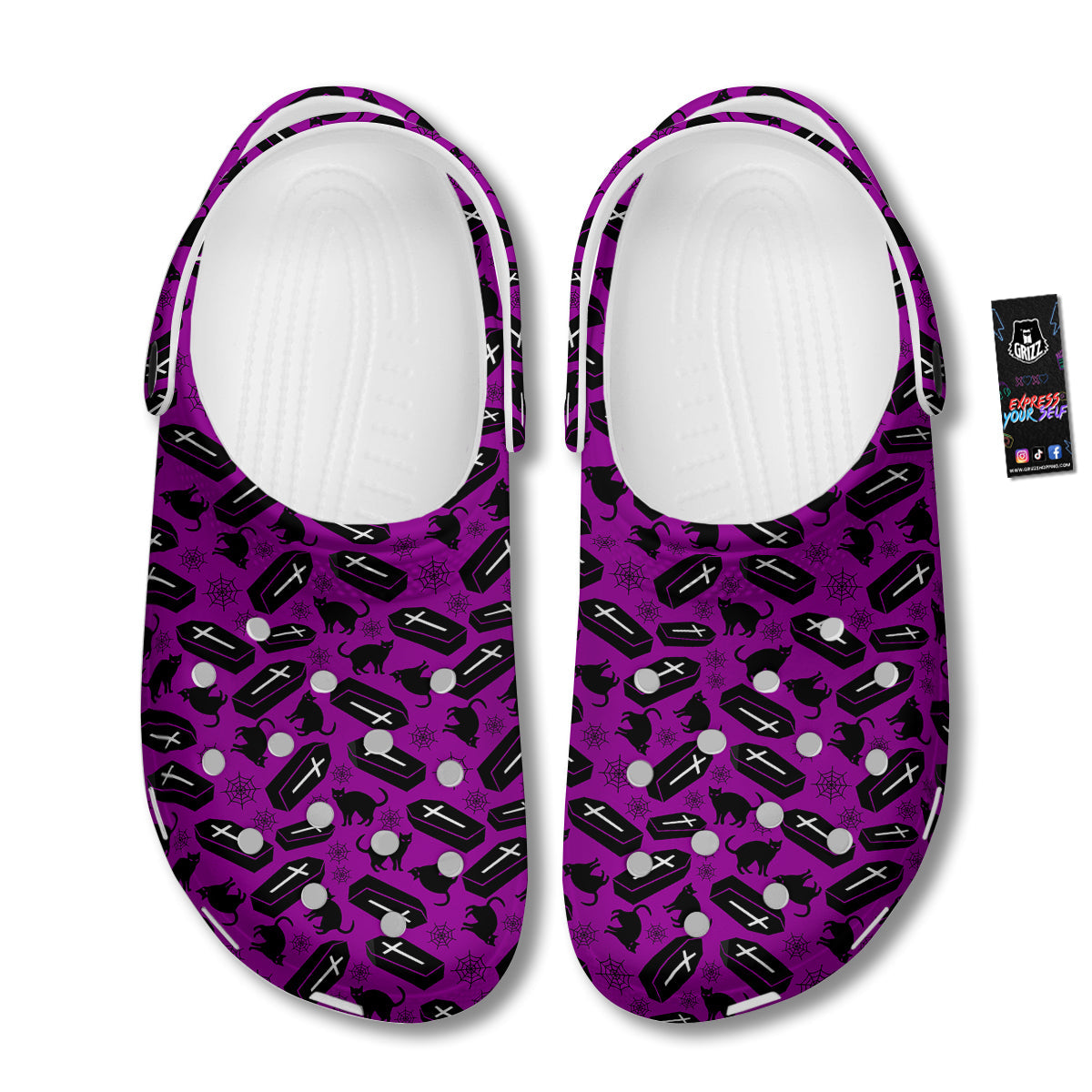 Coffin And Cat Purple Print Pattern Clog-grizzshop