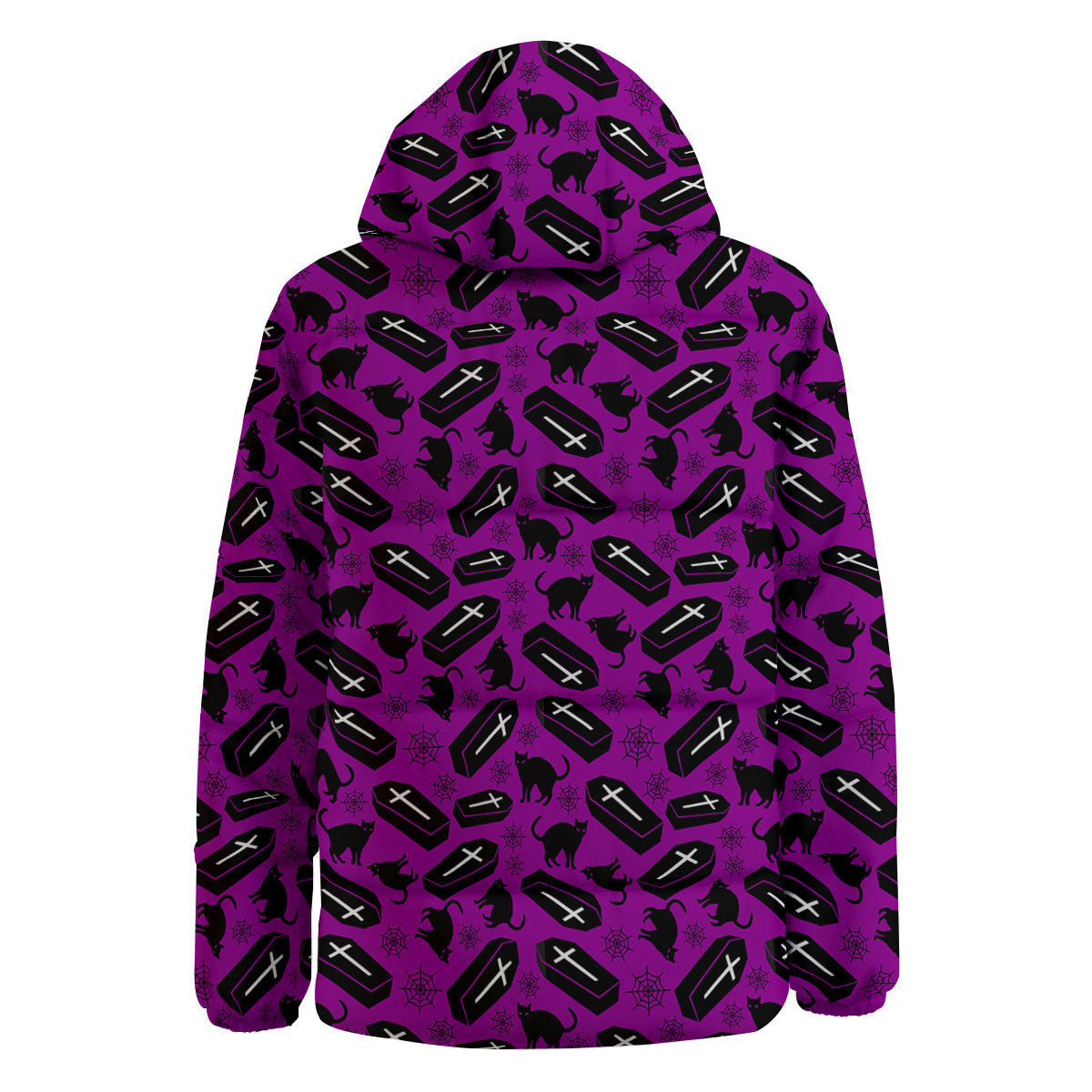 Coffin And Cat Purple Print Pattern Down Jacket-grizzshop