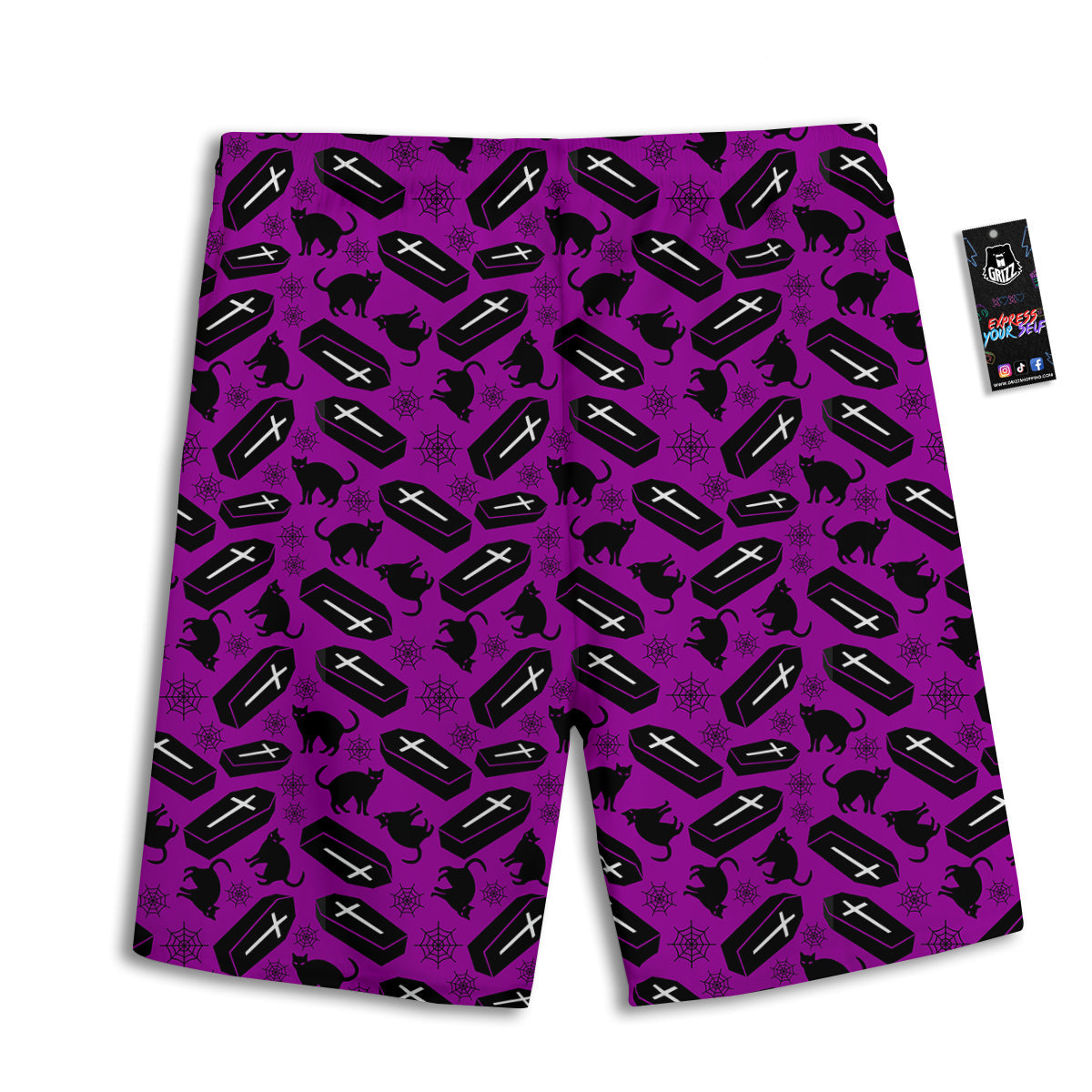 Coffin And Cat Purple Print Pattern Men's Athletic Shorts