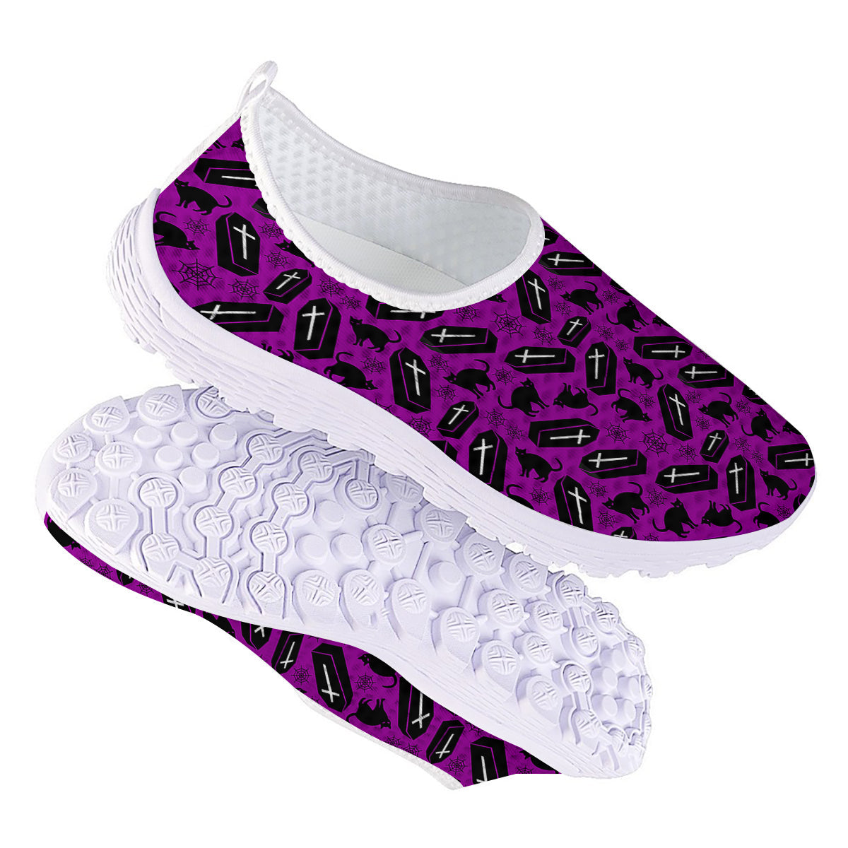 Coffin And Cat Purple Print Pattern Nurse Shoes-grizzshop