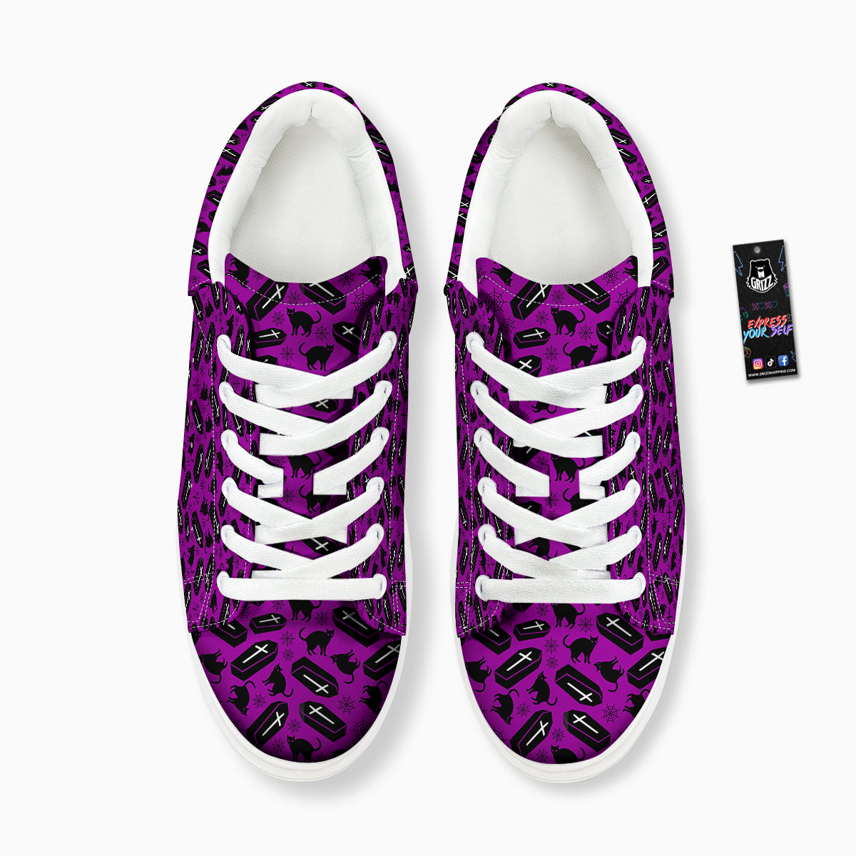 Coffin And Cat Purple Print Pattern Platform Shoes-grizzshop