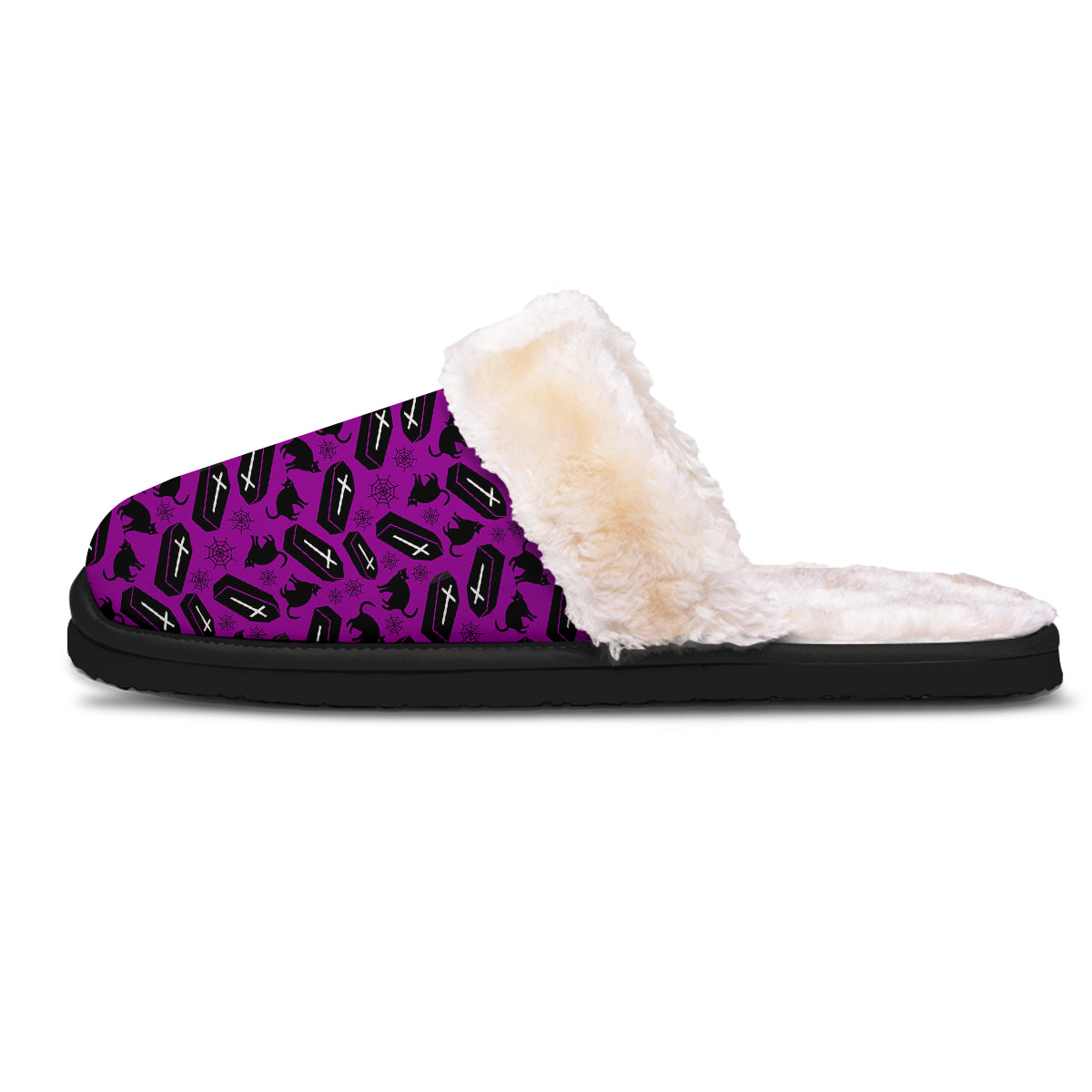 Coffin And Cat Purple Print Pattern Slippers-grizzshop