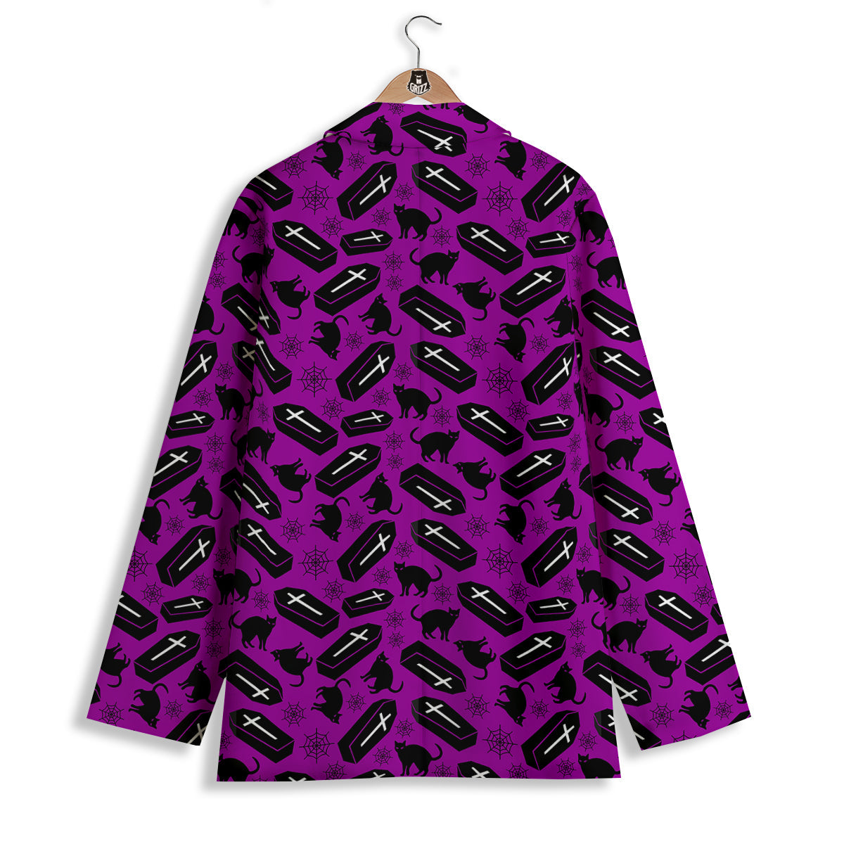 Coffin And Cat Purple Print Pattern Women's Blazer-grizzshop