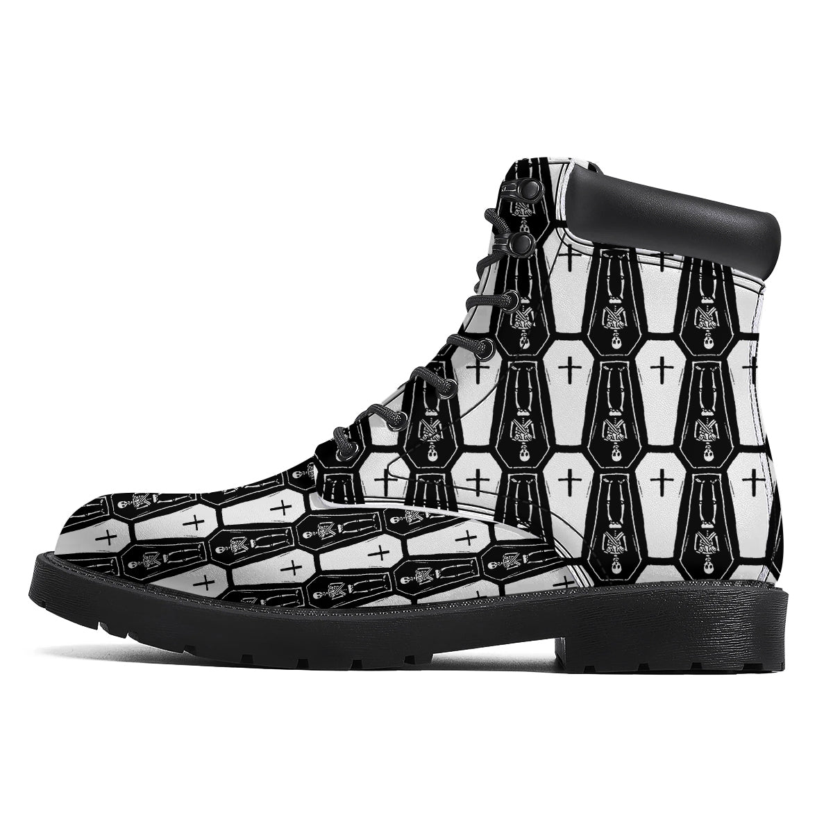 Coffin And Skeleton Print Pattern Boots-grizzshop