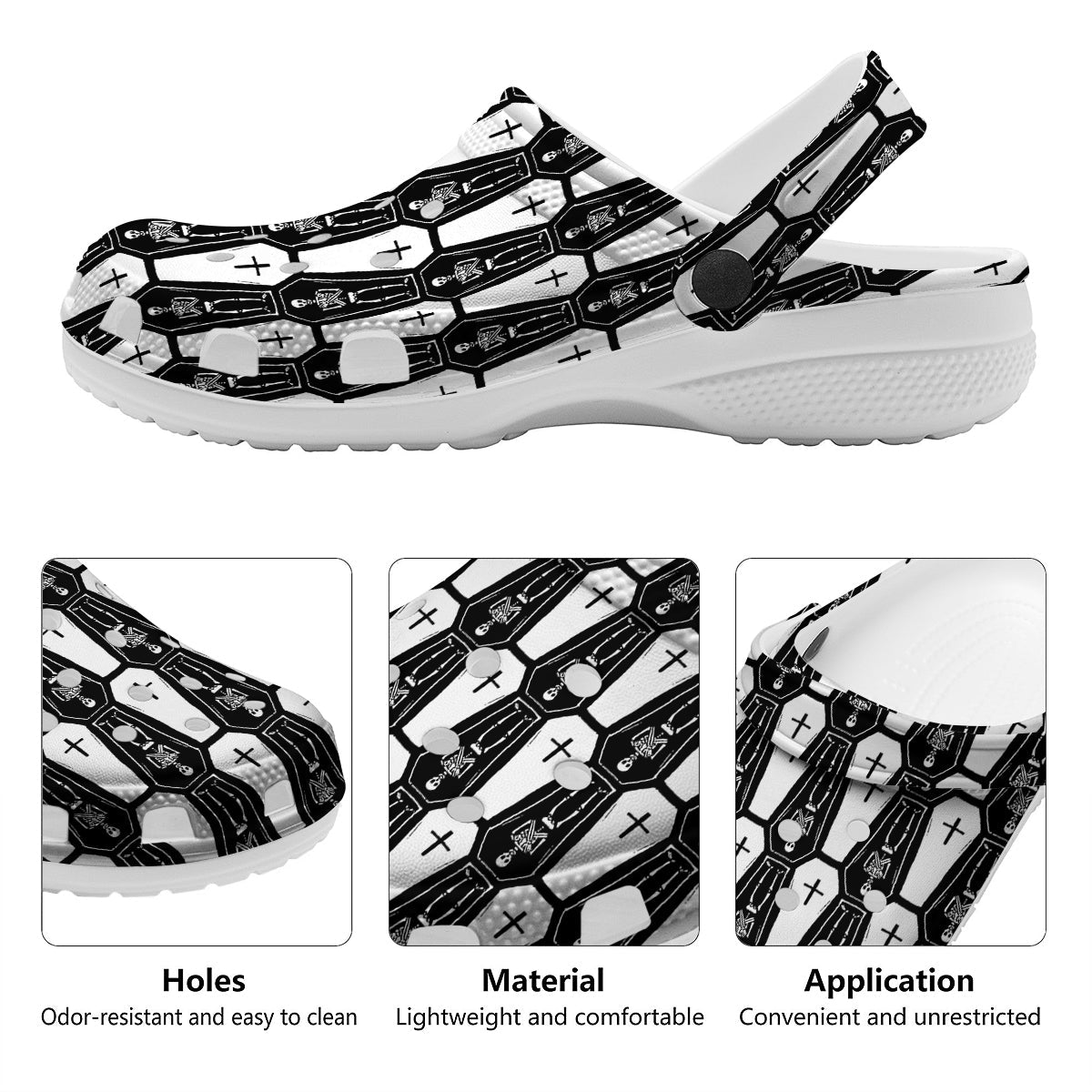 Coffin And Skeleton Print Pattern Clog-grizzshop