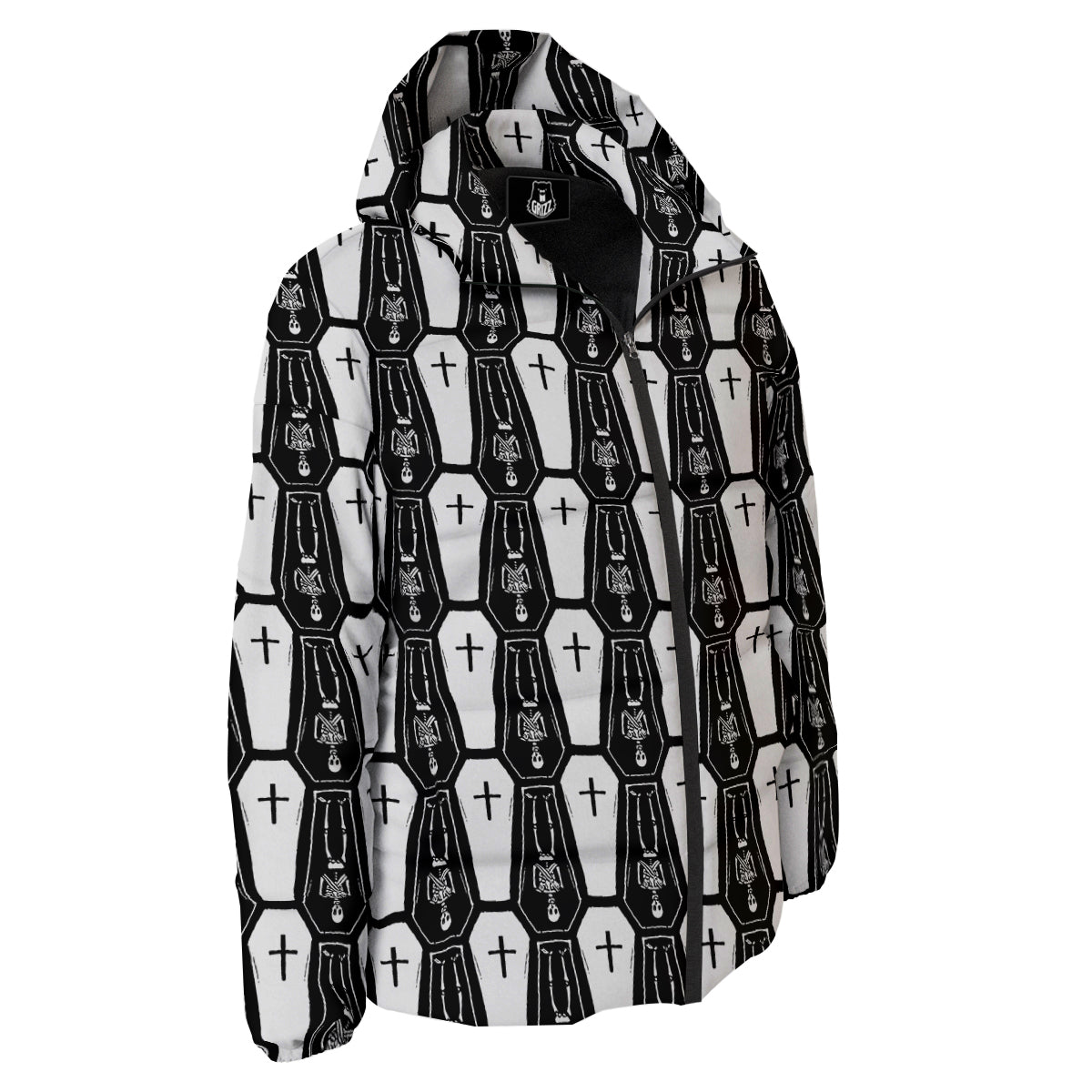 Coffin And Skeleton Print Pattern Down Jacket-grizzshop