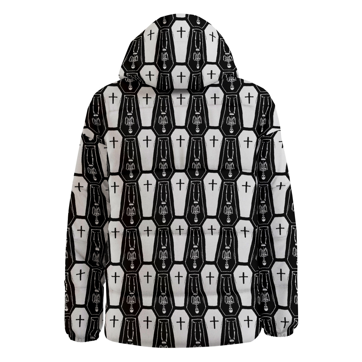 Coffin And Skeleton Print Pattern Down Jacket-grizzshop