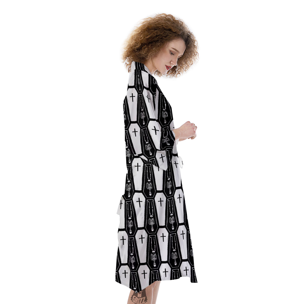 Coffin And Skeleton Print Pattern Kimono-grizzshop