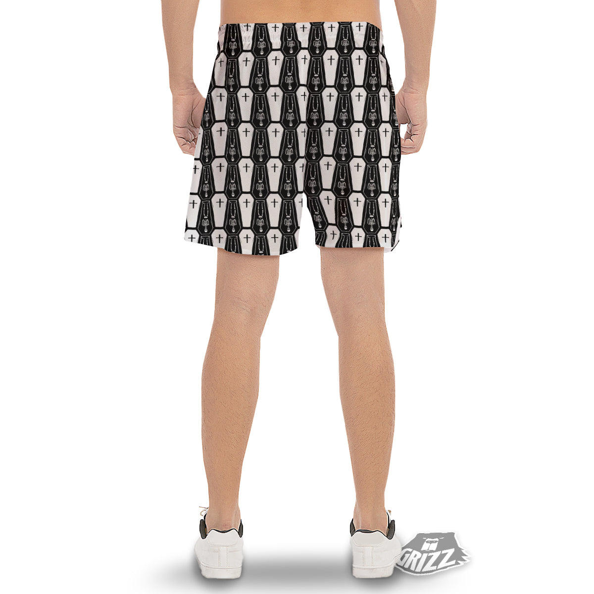 Coffin And Skeleton Print Pattern Men's Gym Shorts-grizzshop