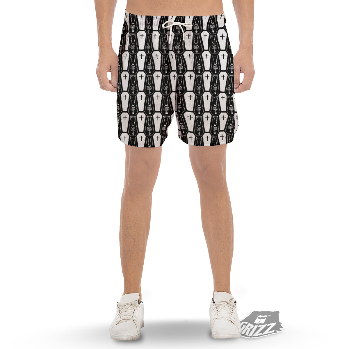 Coffin And Skeleton Print Pattern Men's Gym Shorts-grizzshop