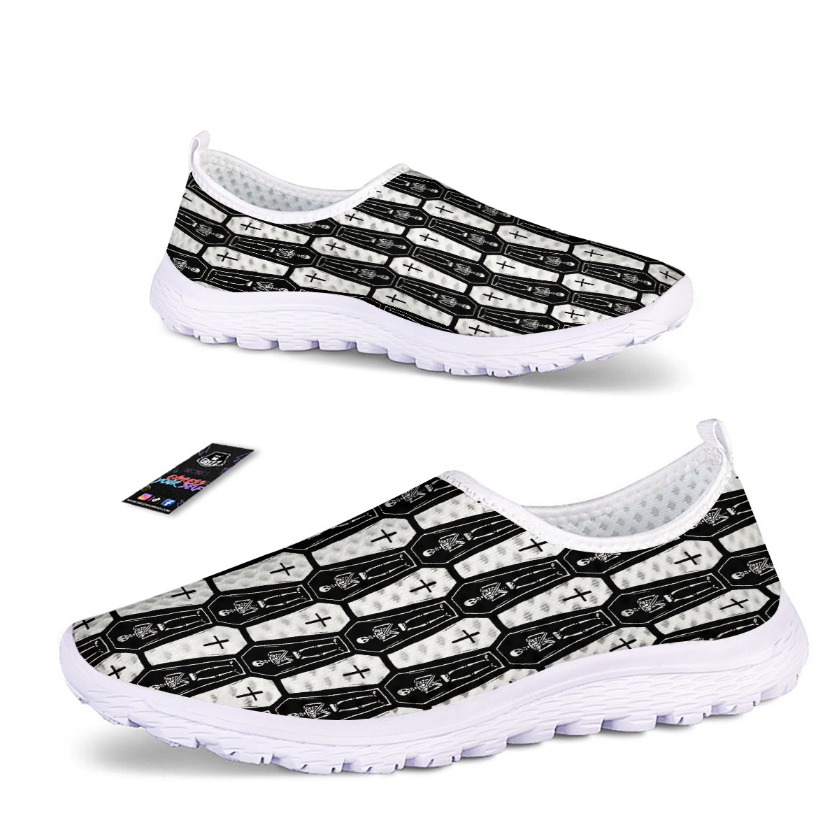 Coffin And Skeleton Print Pattern Nurse Shoes-grizzshop