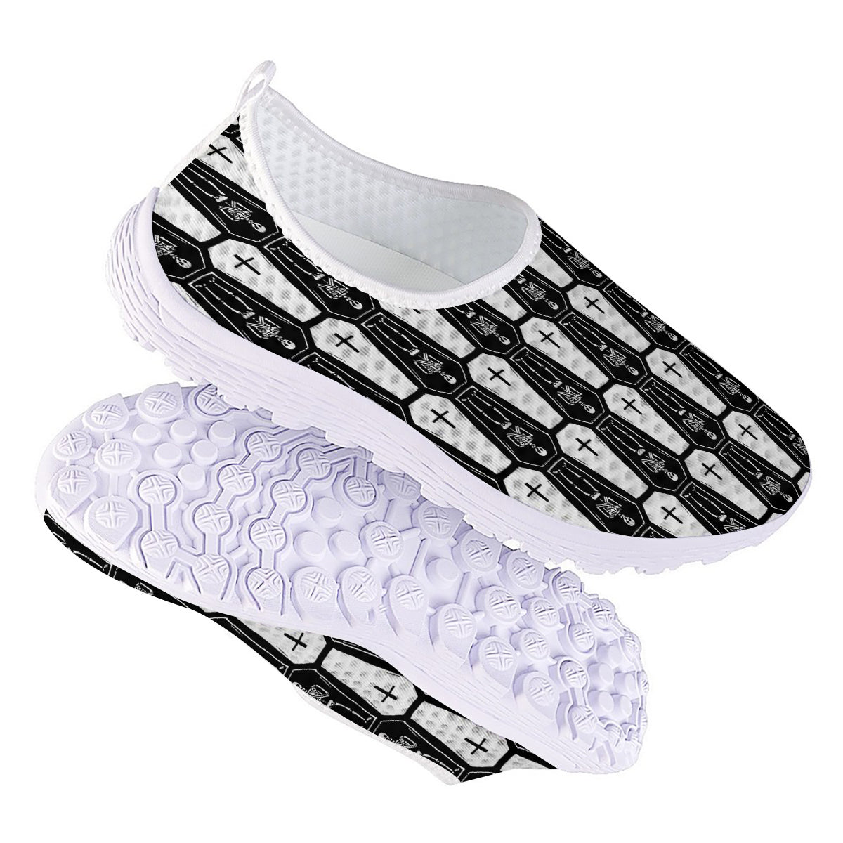 Coffin And Skeleton Print Pattern Nurse Shoes-grizzshop