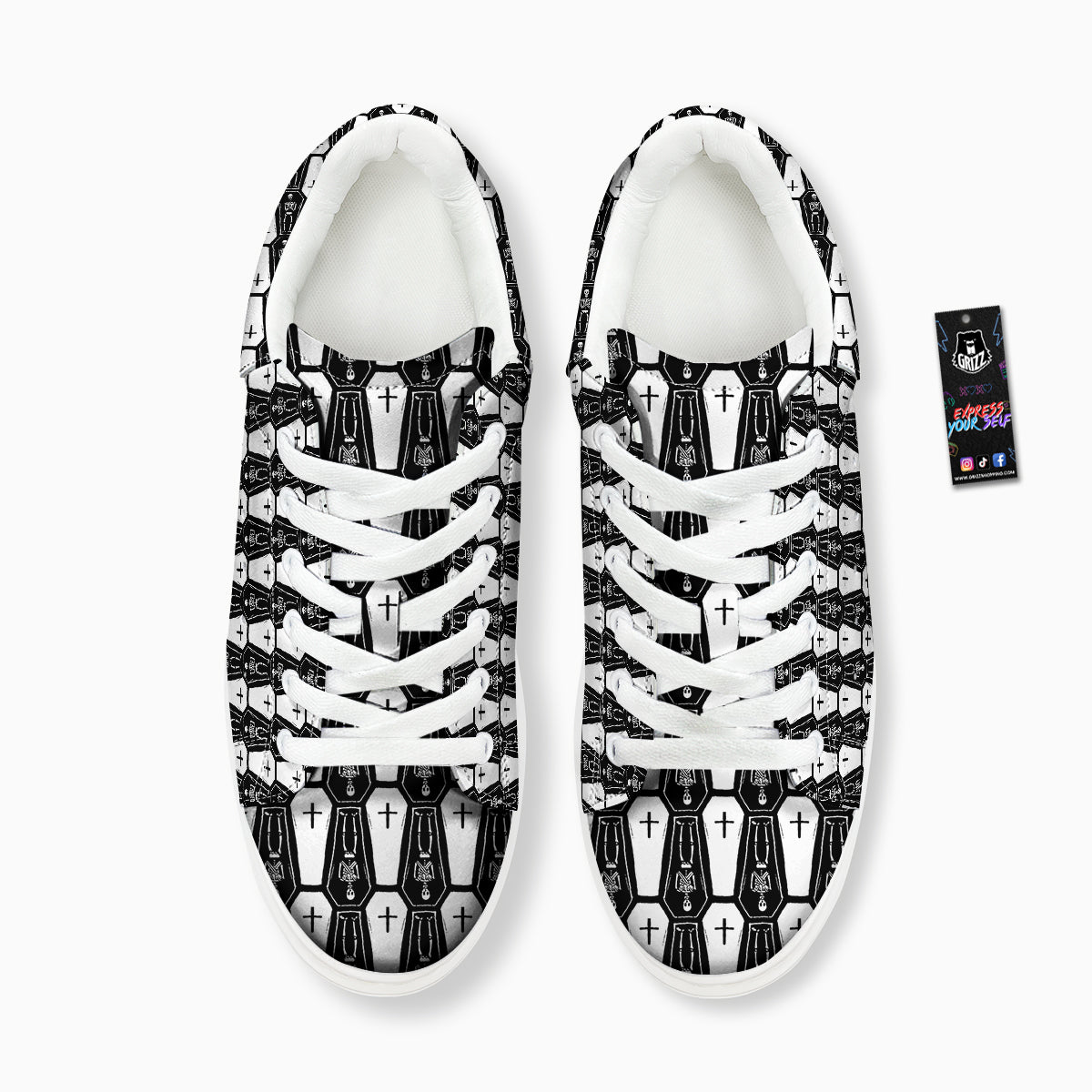 Coffin And Skeleton Print Pattern Platform Shoes-grizzshop