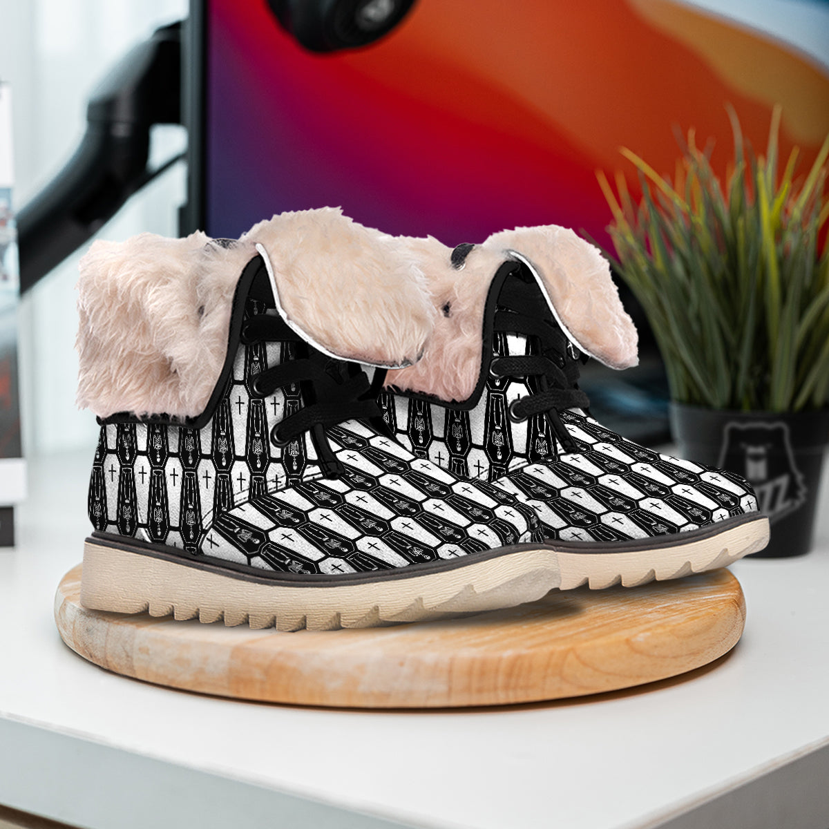 Coffin And Skeleton Print Pattern Snow Boots-grizzshop