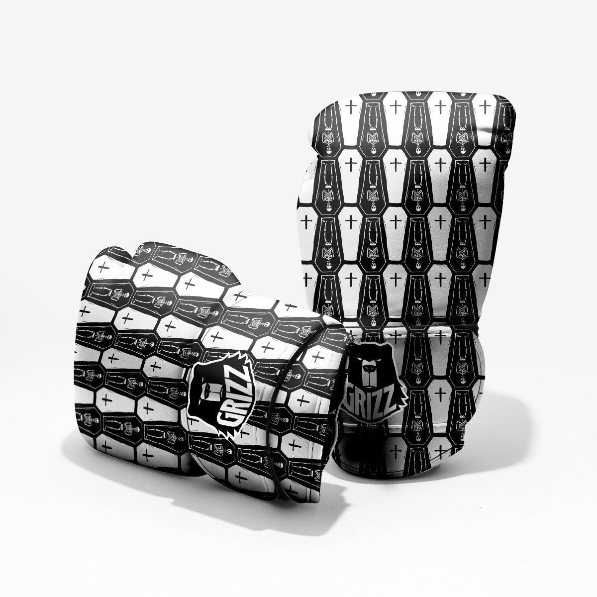 Coffin And Skeleton Print Pattern Pro Boxing Glove