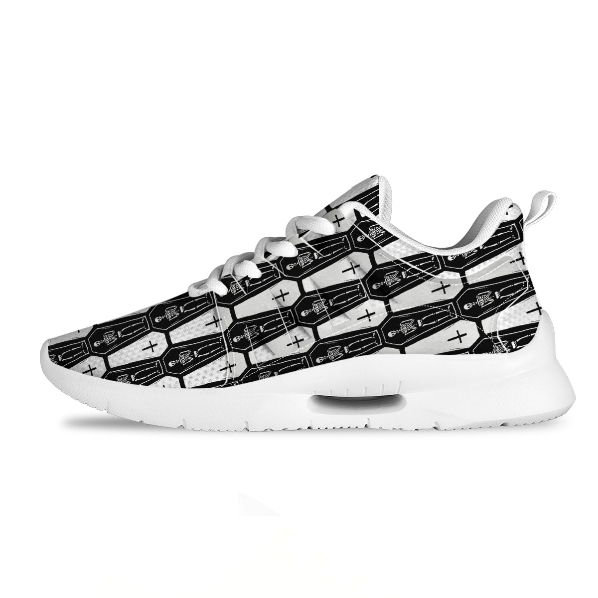 Coffin And Skeleton Print Pattern Tennis Shoes-grizzshop