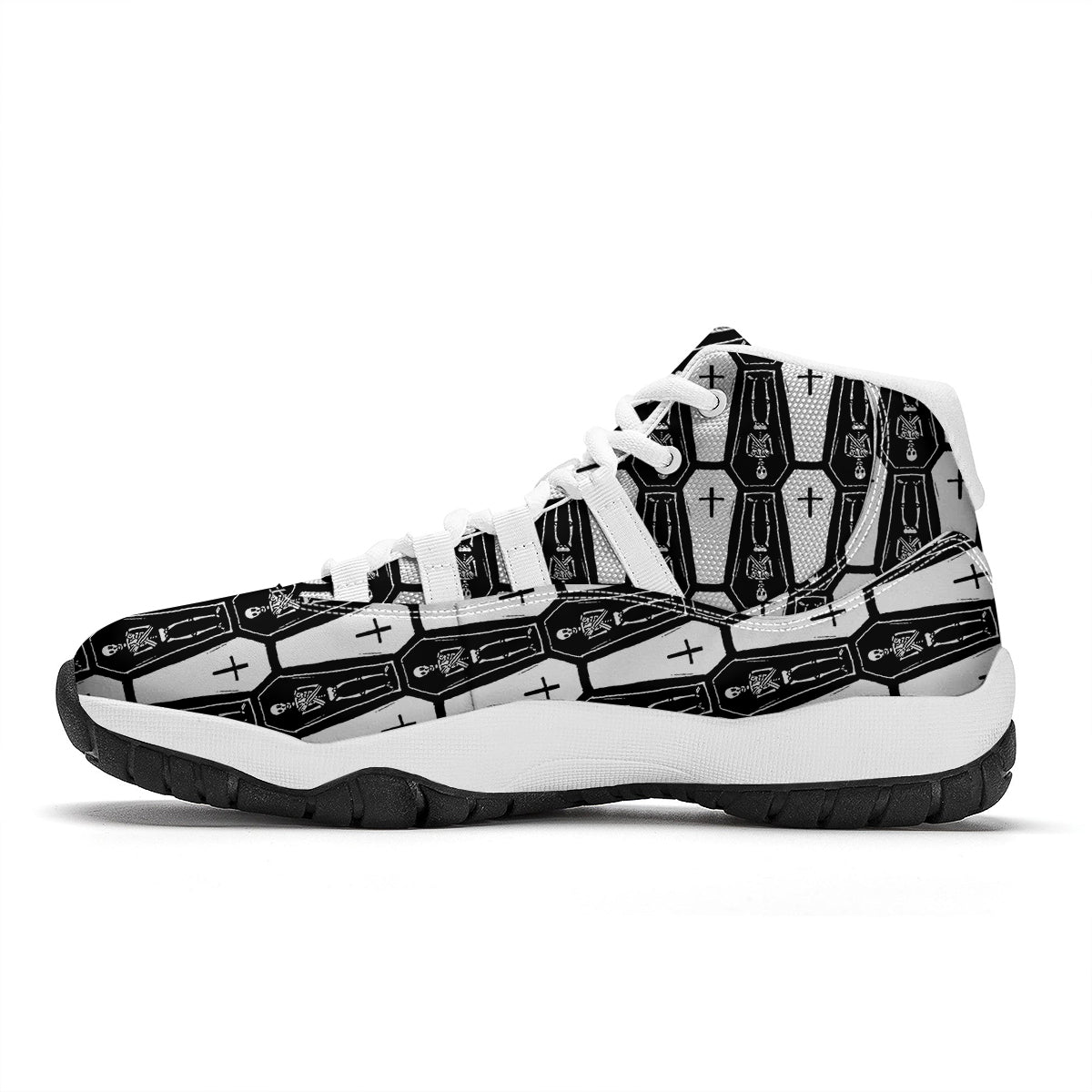 Coffin And Skeleton Print Pattern White Bball Shoes-grizzshop