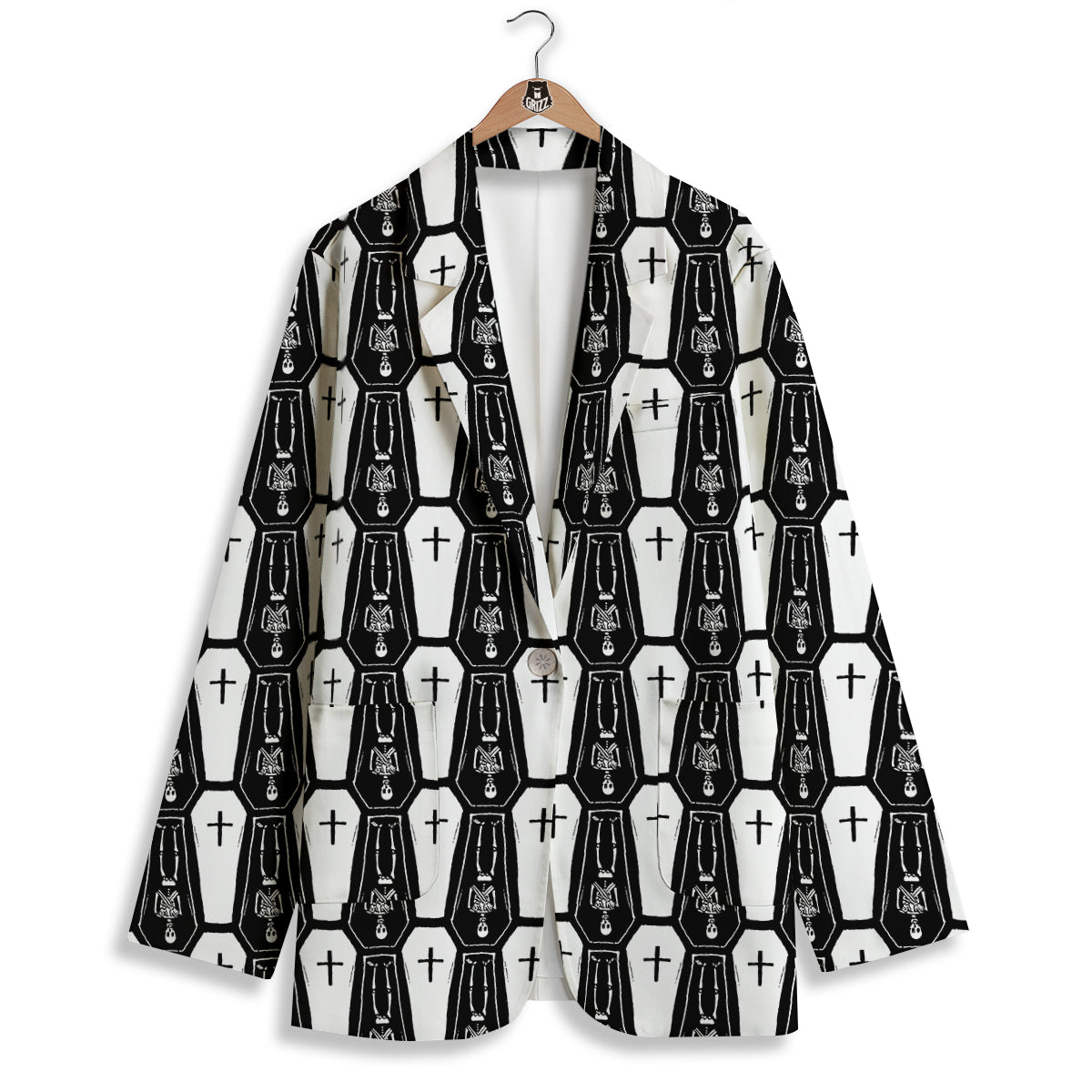 Coffin And Skeleton Print Pattern Women's Blazer-grizzshop