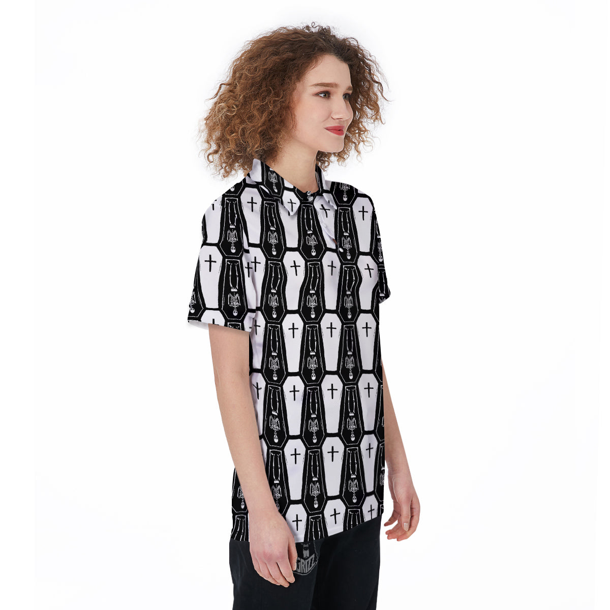 Coffin And Skeleton Print Pattern Women's Golf Shirts-grizzshop