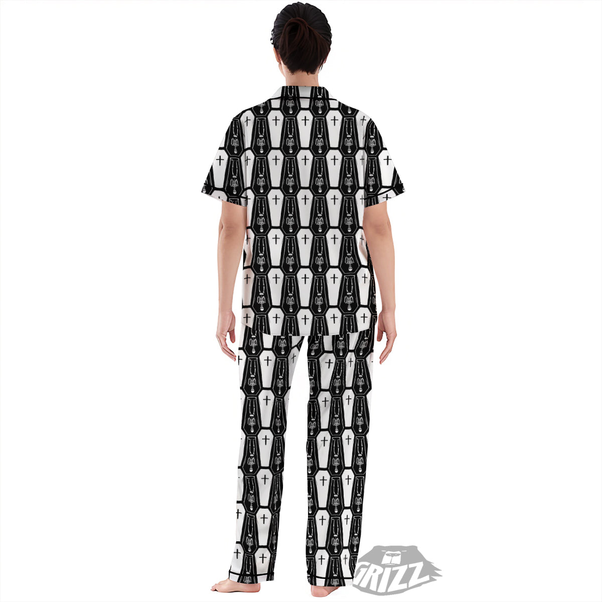 Coffin And Skeleton Print Pattern Women's Pajamas Set-grizzshop