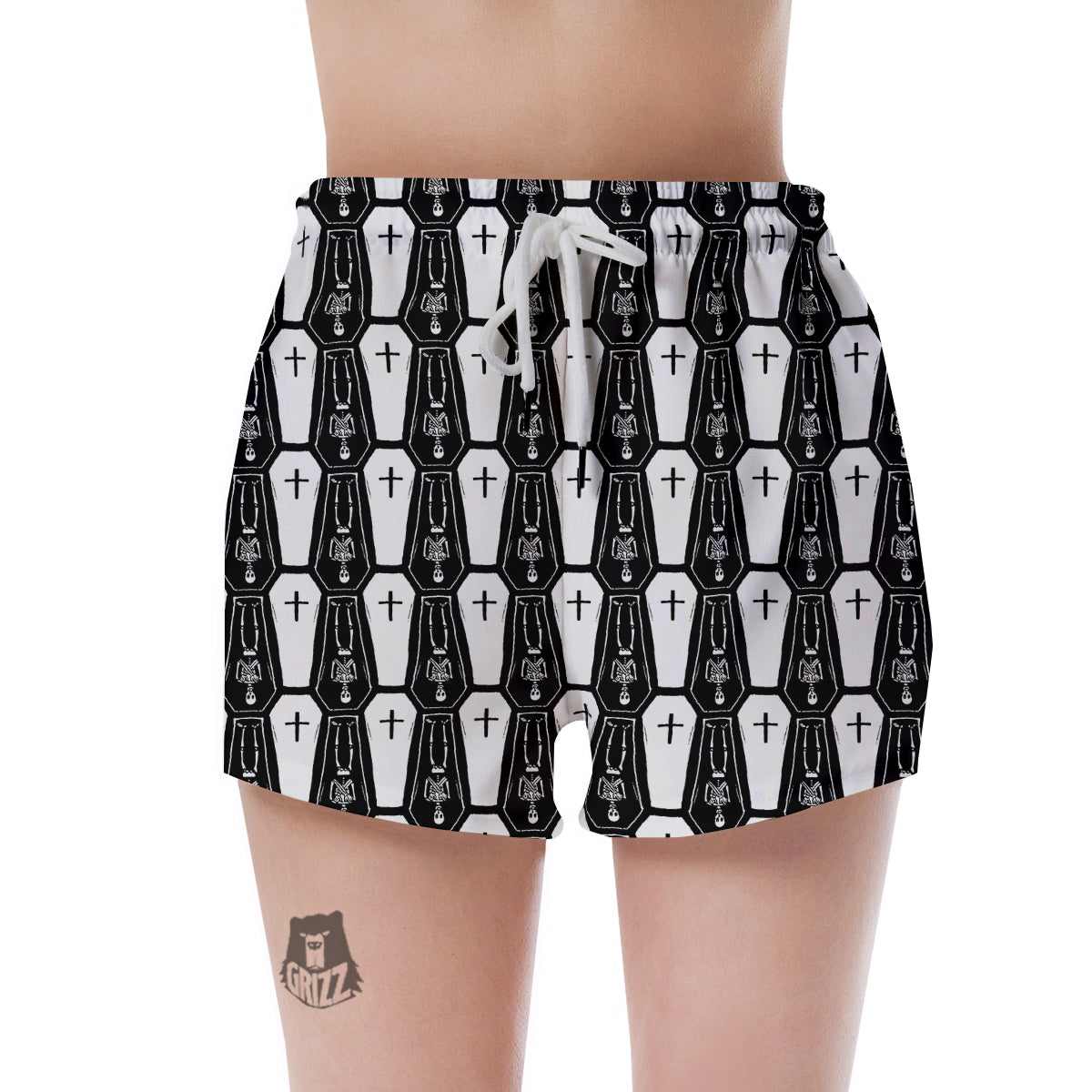 Coffin And Skeleton Print Pattern Women's Shorts-grizzshop