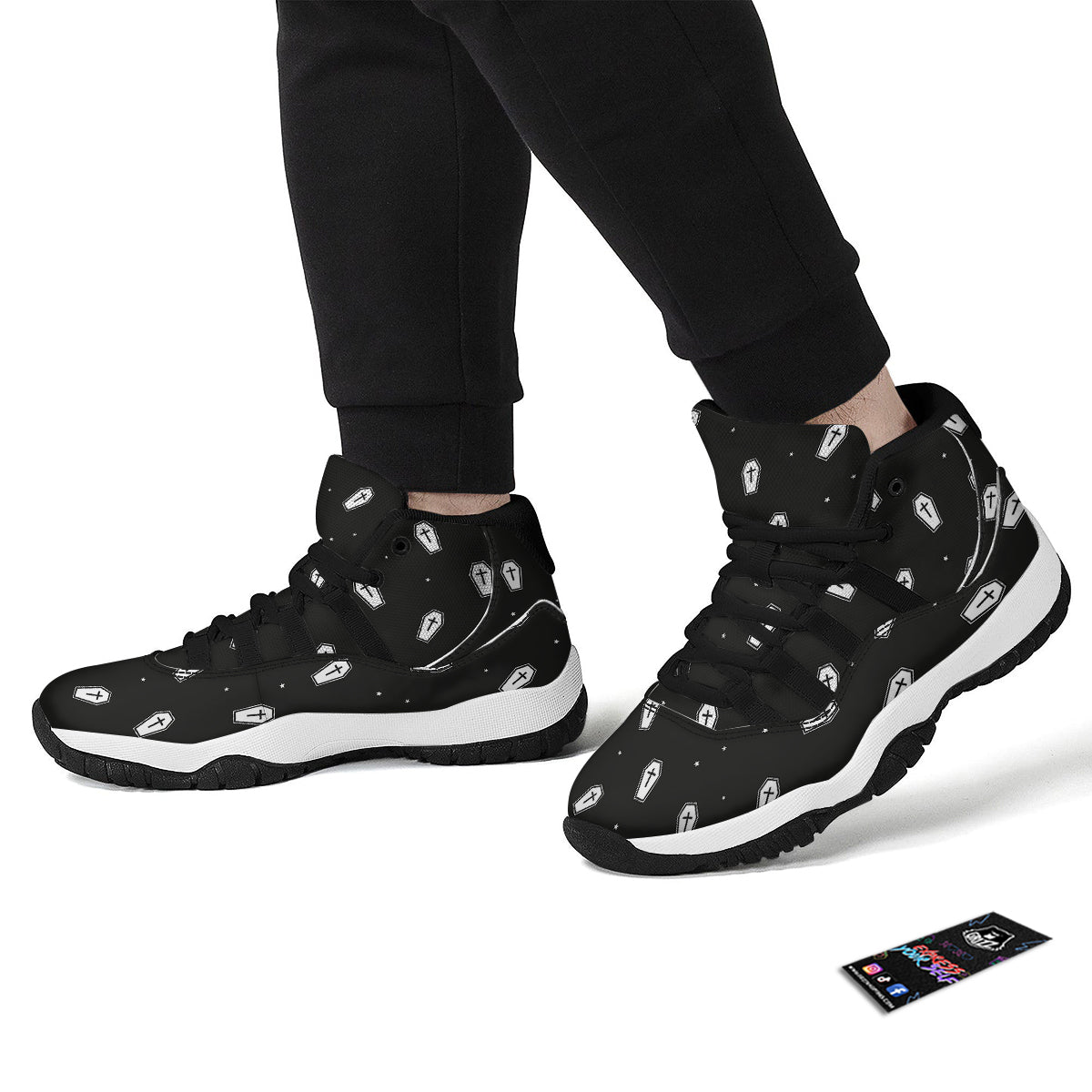 Coffin And White Print Pattern Black Bball Shoes-grizzshop