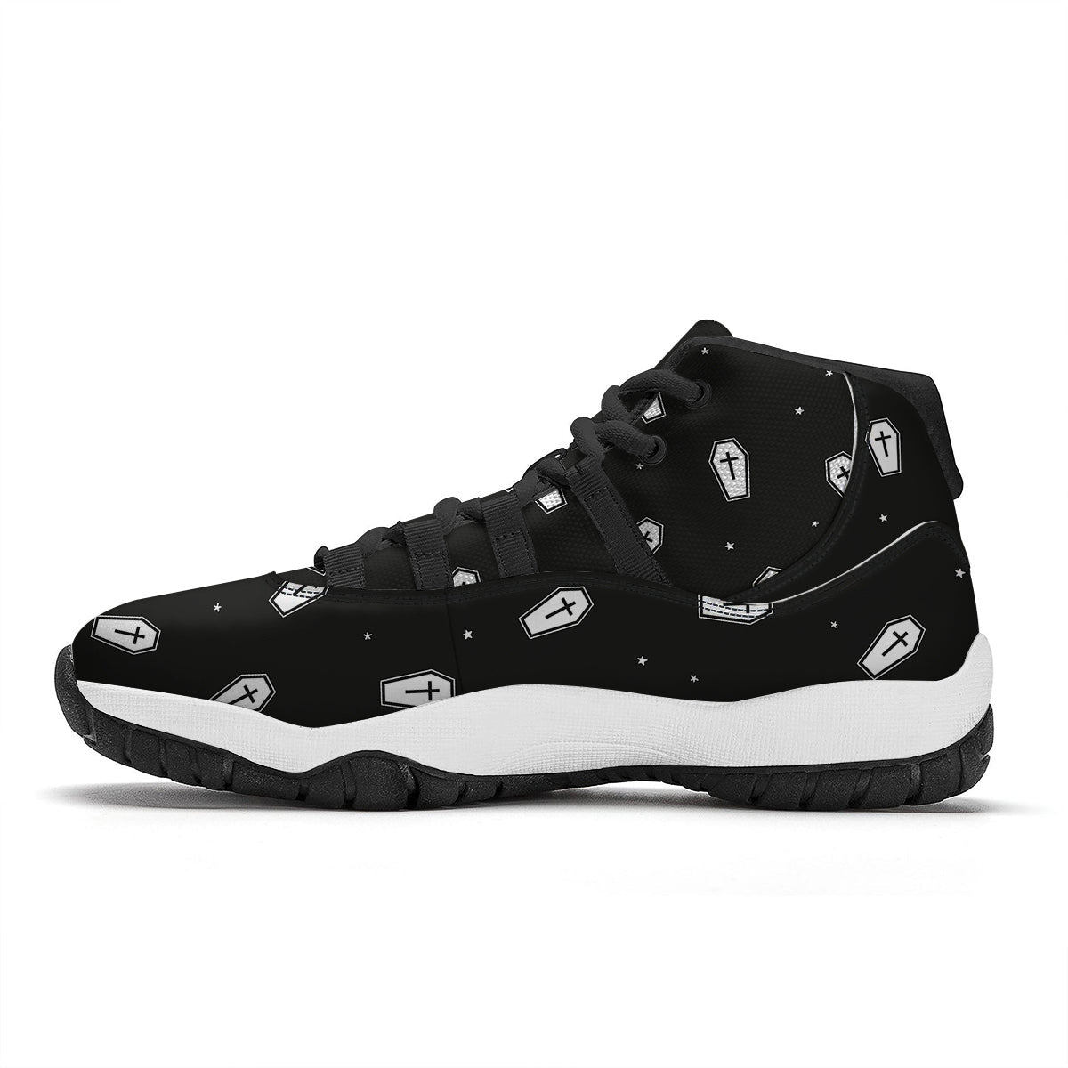 Coffin And White Print Pattern Black Bball Shoes-grizzshop