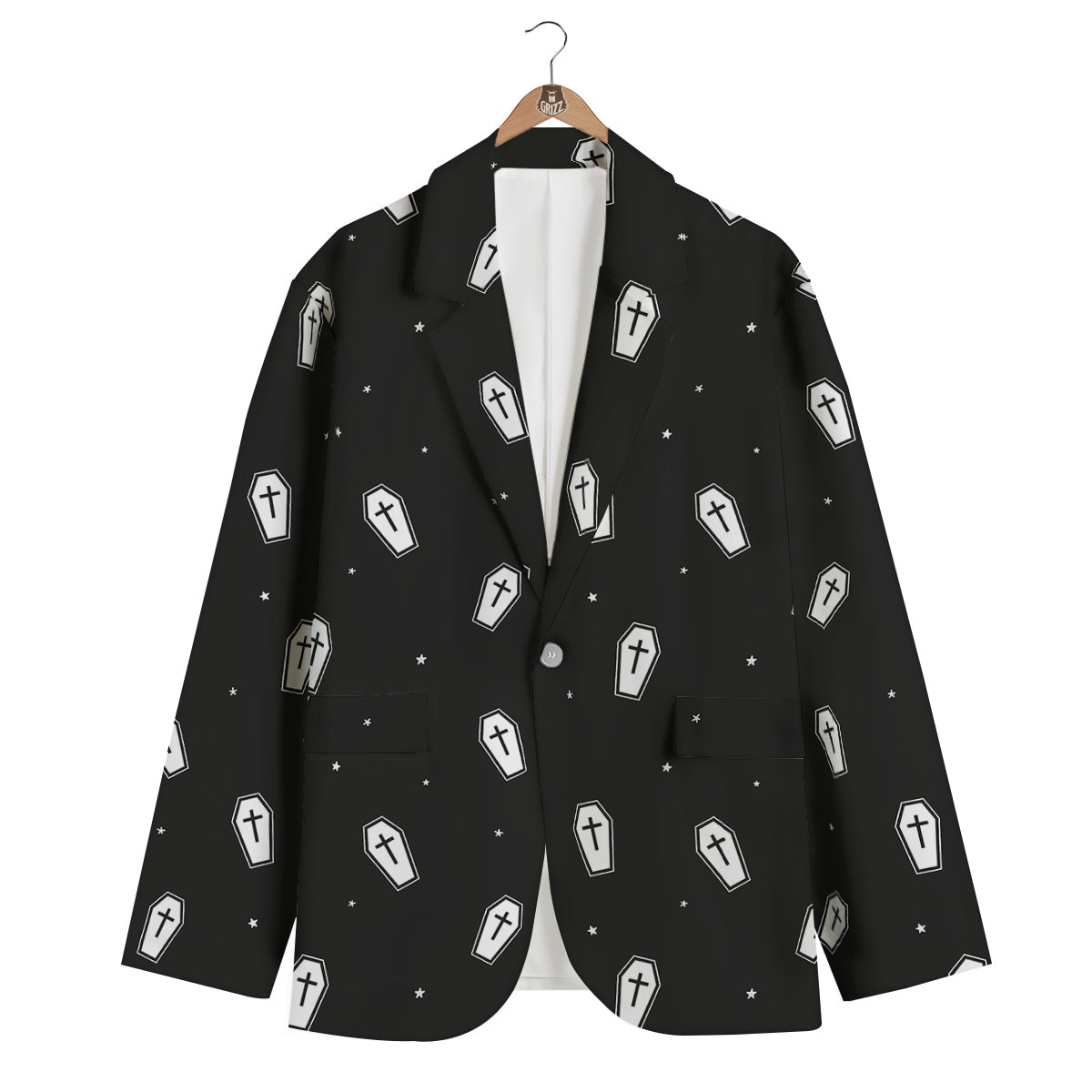 Coffin And White Print Pattern Men's Blazer-grizzshop