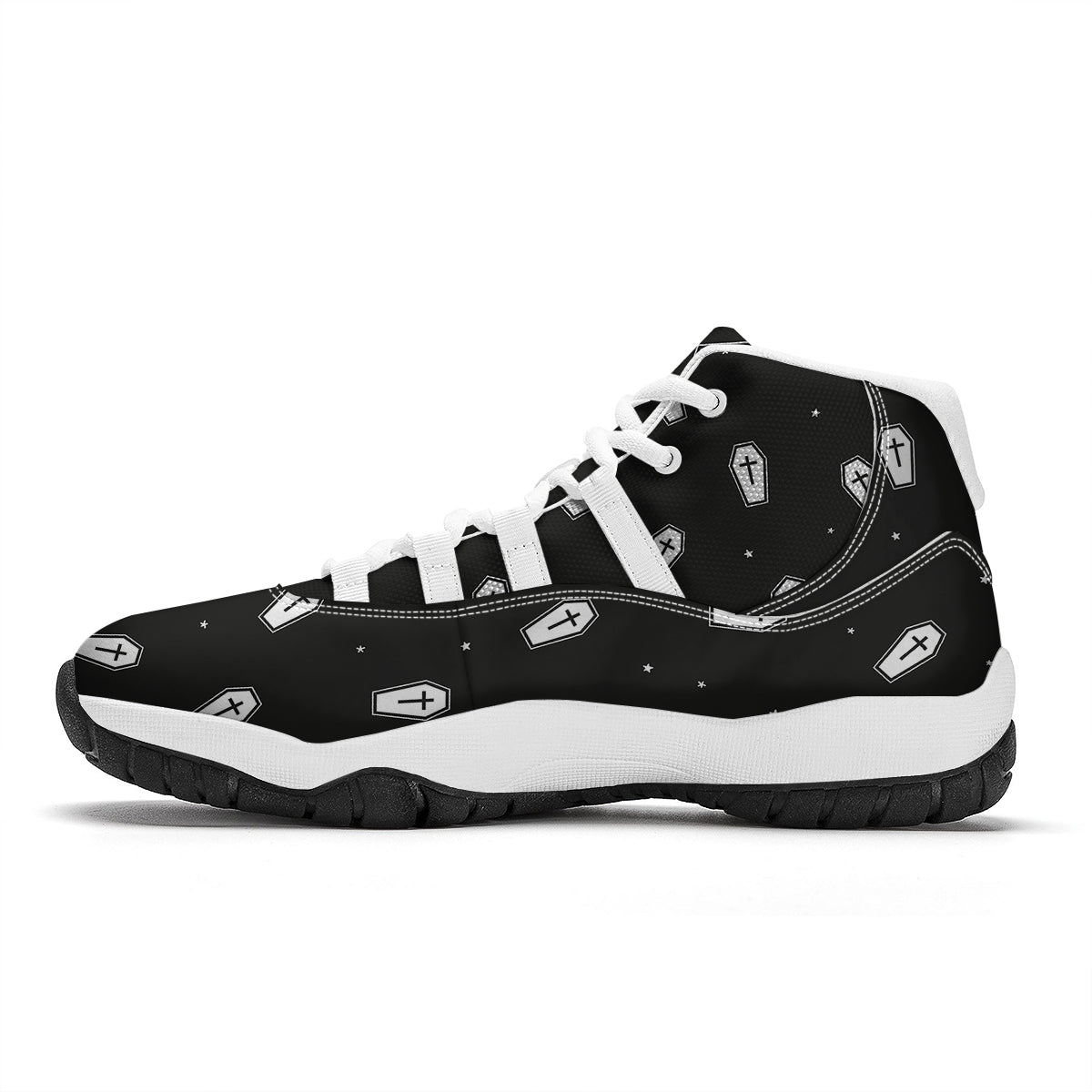 Coffin And White Print Pattern White Bball Shoes-grizzshop
