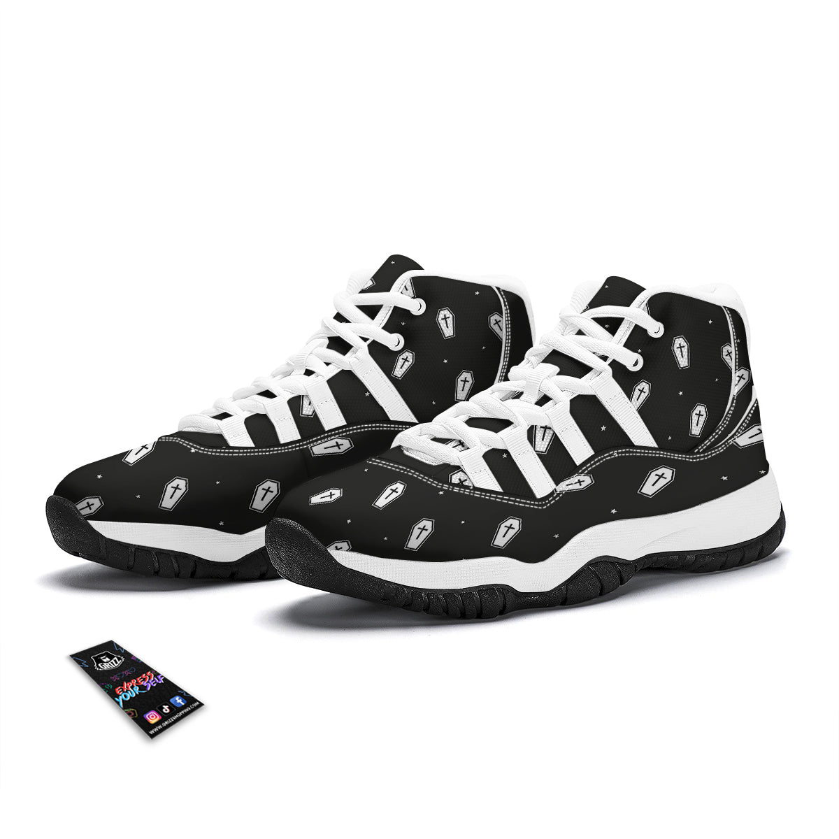 Coffin And White Print Pattern White Bball Shoes-grizzshop