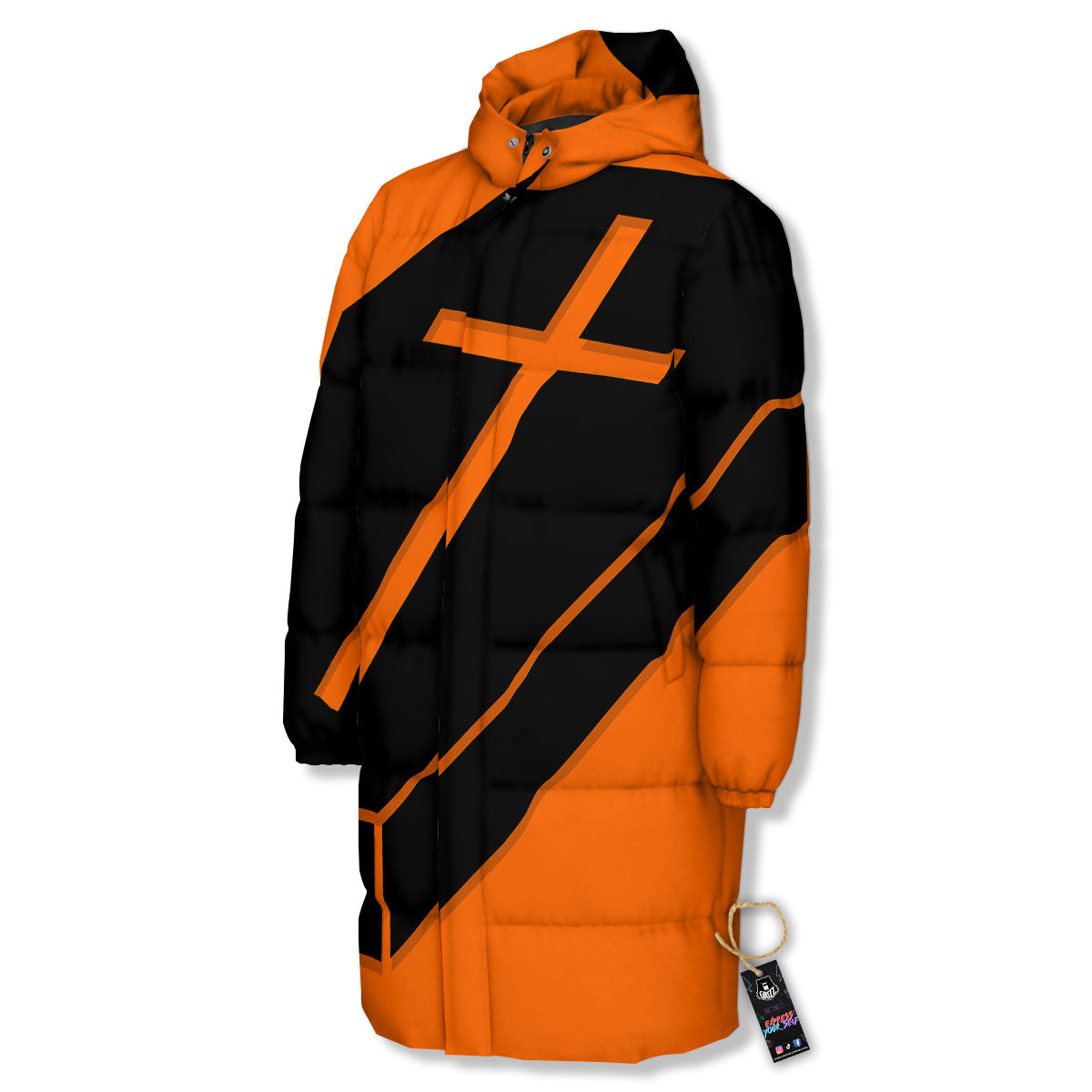 Coffin Halloween Vampire Print Long Down Jacket-grizzshop