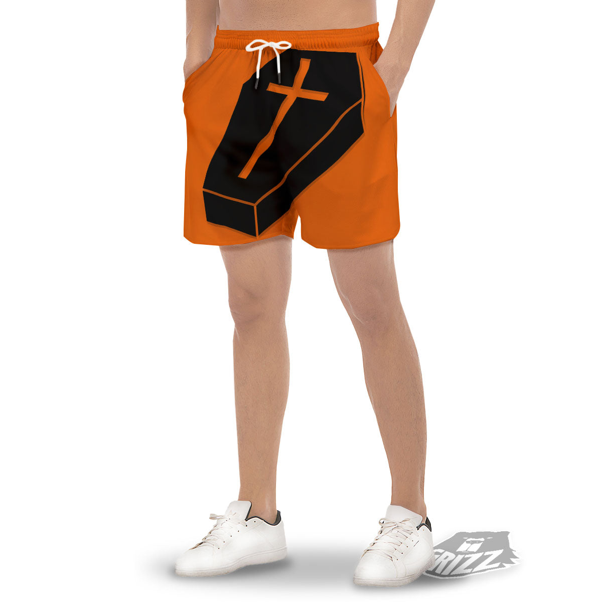 Coffin Halloween Vampire Print Men's Gym Shorts-grizzshop