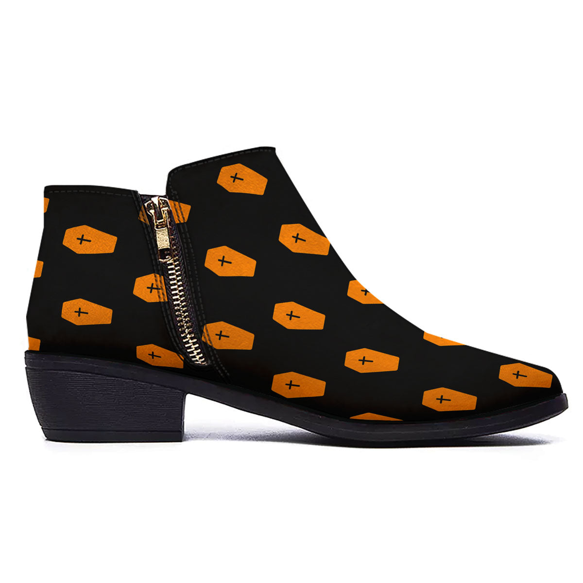 Coffin Orange Halloween Print Pattern Ankle Boots-grizzshop