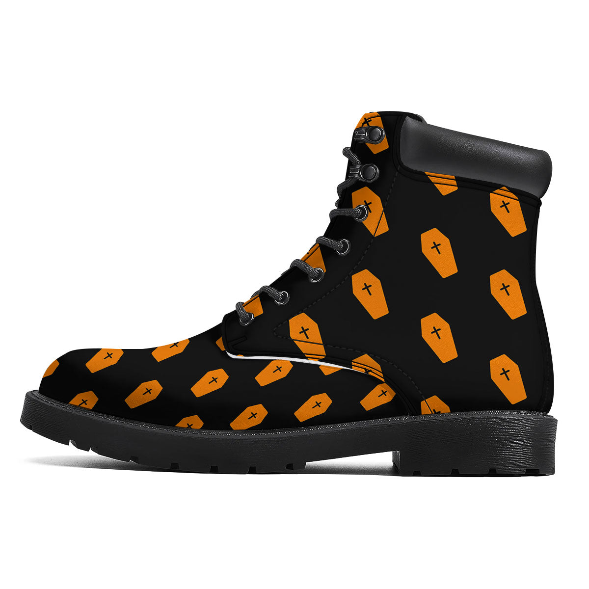 Coffin Orange Halloween Print Pattern Boots-grizzshop