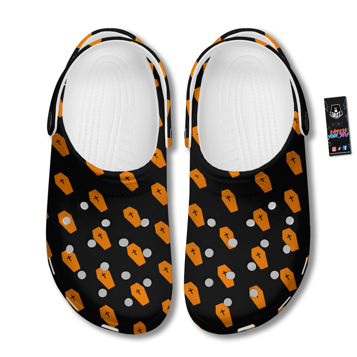 Coffin Orange Halloween Print Pattern Clog-grizzshop
