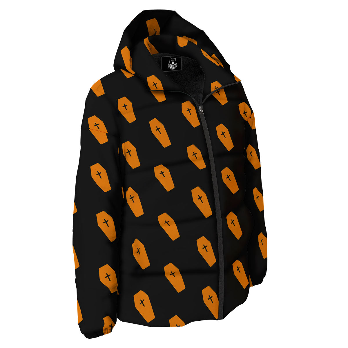 Coffin Orange Halloween Print Pattern Down Jacket-grizzshop