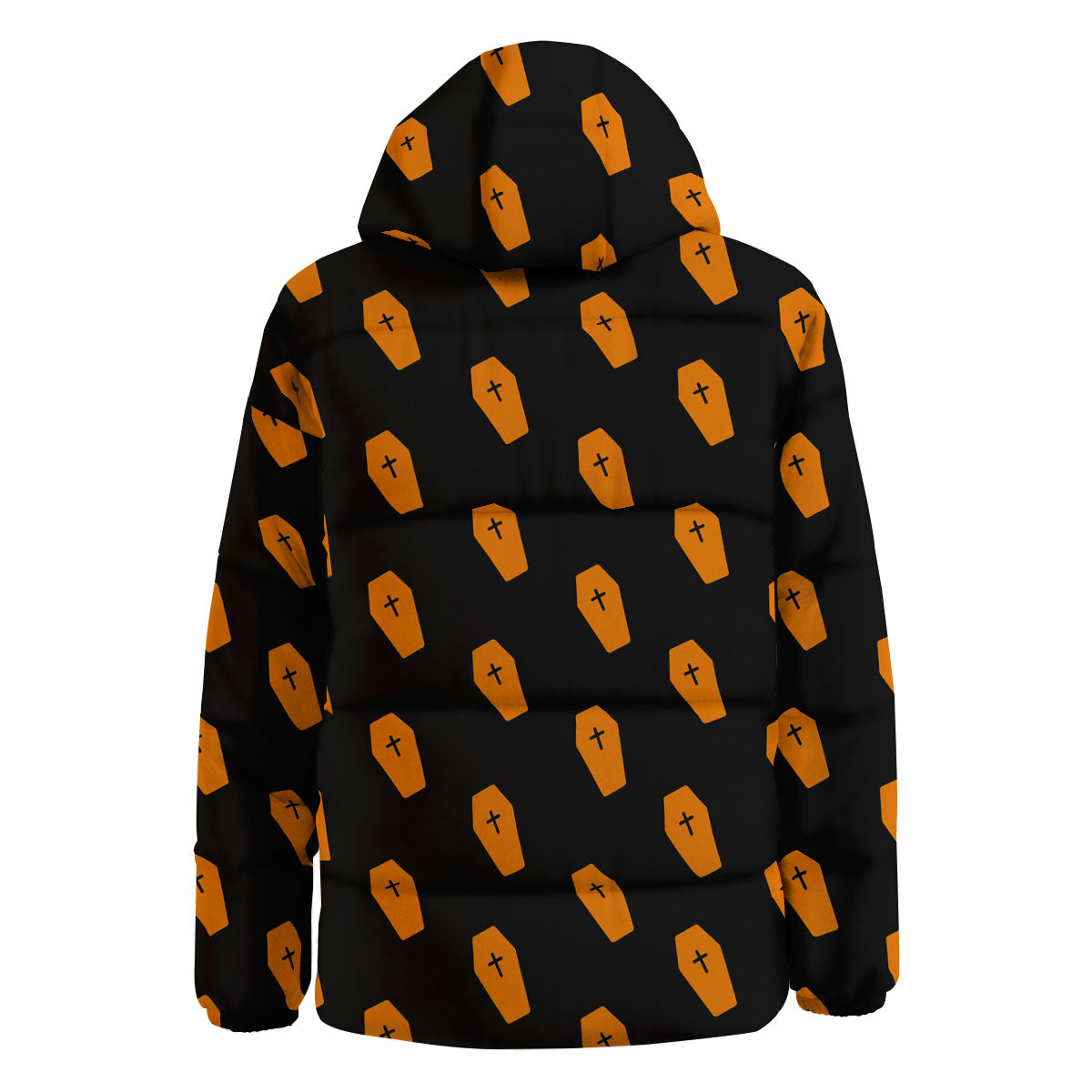 Coffin Orange Halloween Print Pattern Down Jacket-grizzshop