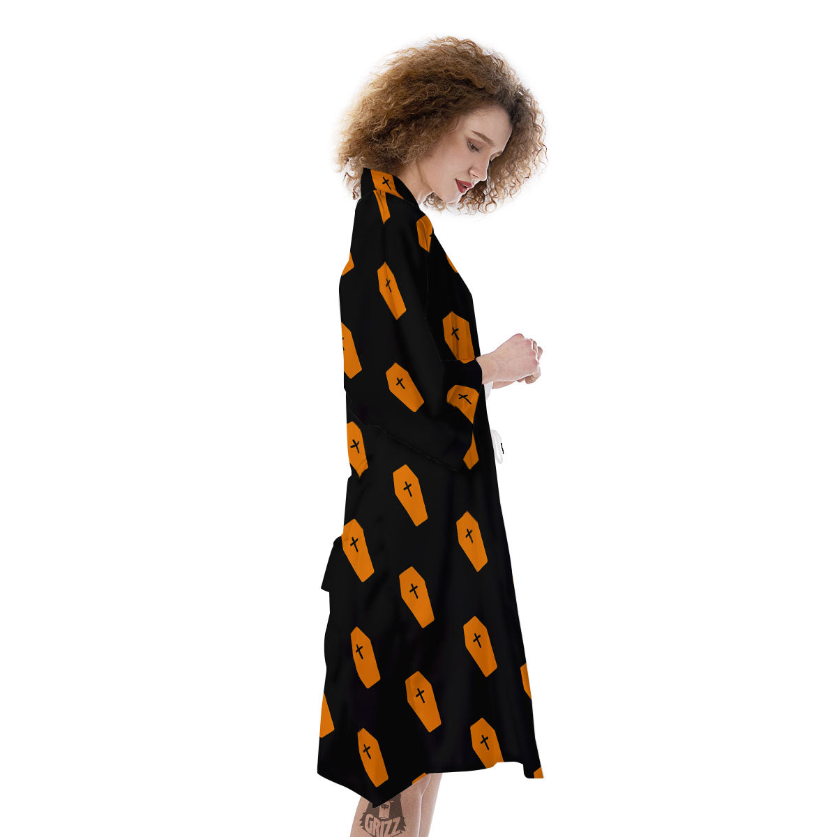 Coffin Orange Halloween Print Pattern Kimono-grizzshop