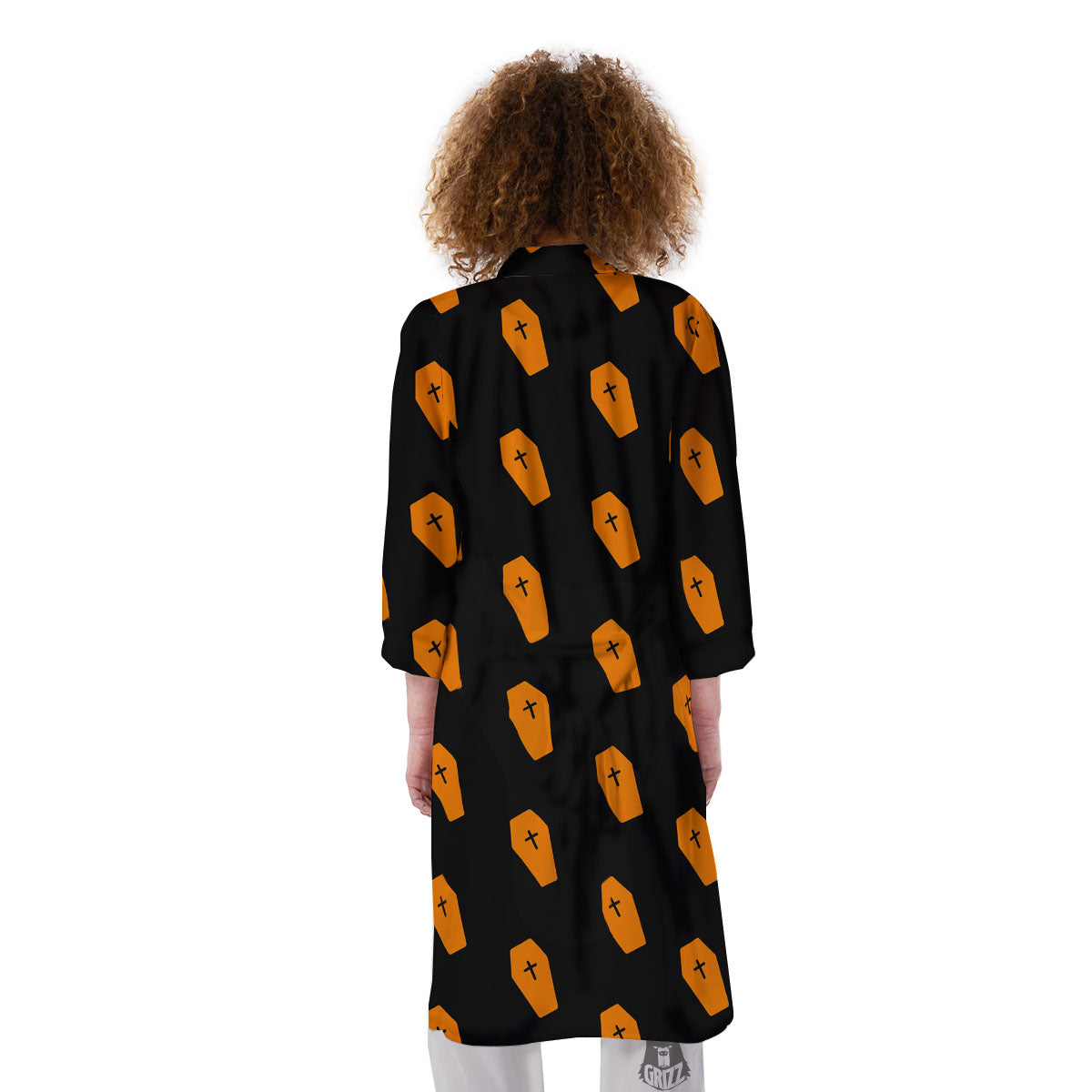 Coffin Orange Halloween Print Pattern Kimono-grizzshop