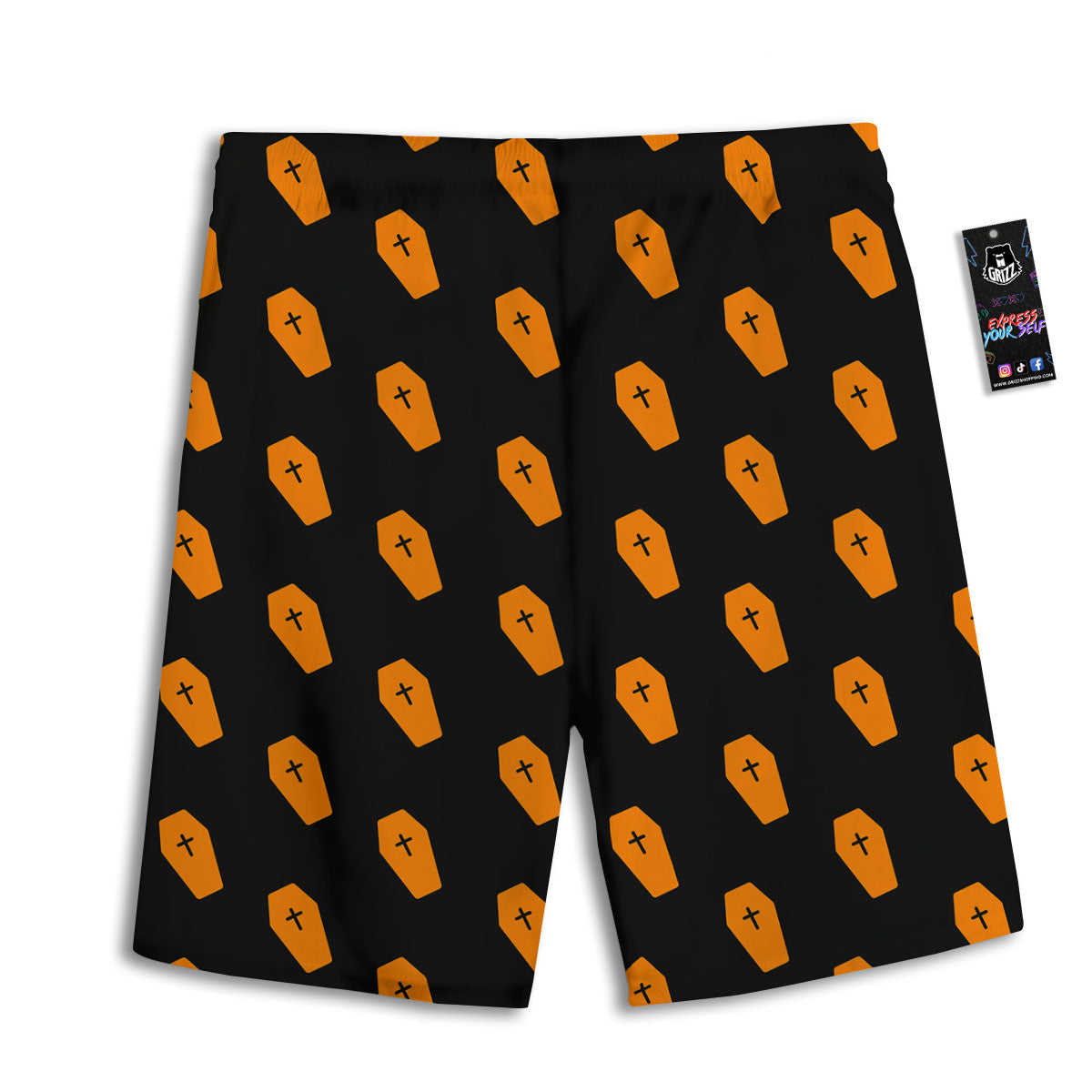 Coffin Orange Halloween Print Pattern Men's Athletic Shorts
