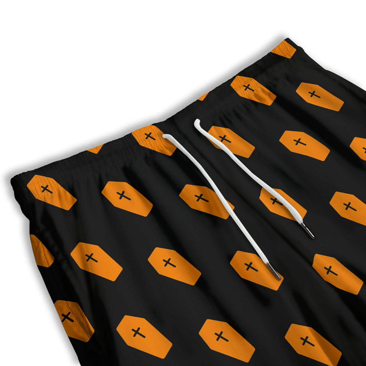 Coffin Orange Halloween Print Pattern Men's Athletic Shorts
