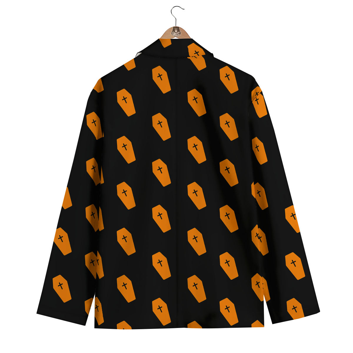 Coffin Orange Halloween Print Pattern Men's Blazer-grizzshop