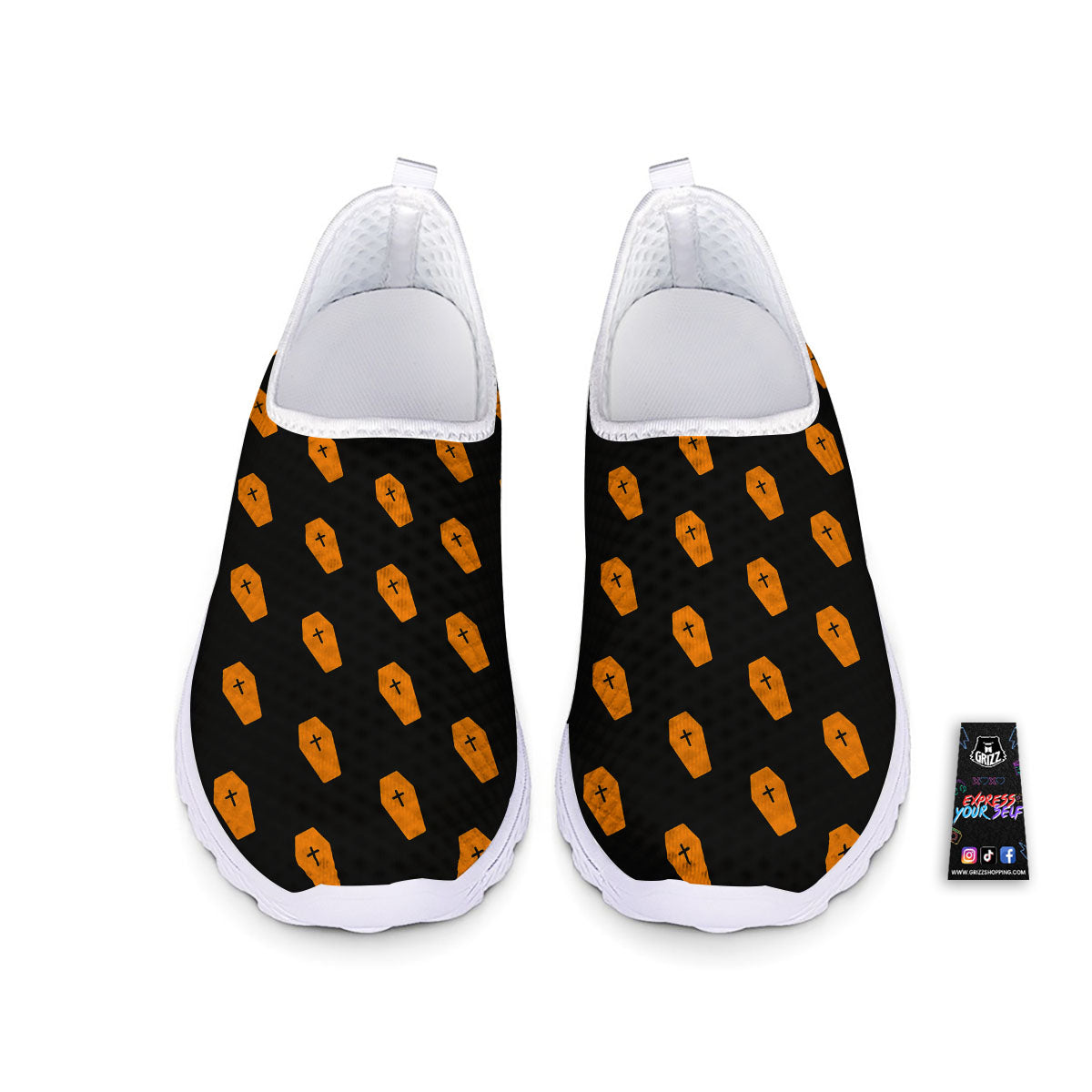 Coffin Orange Halloween Print Pattern Nurse Shoes-grizzshop