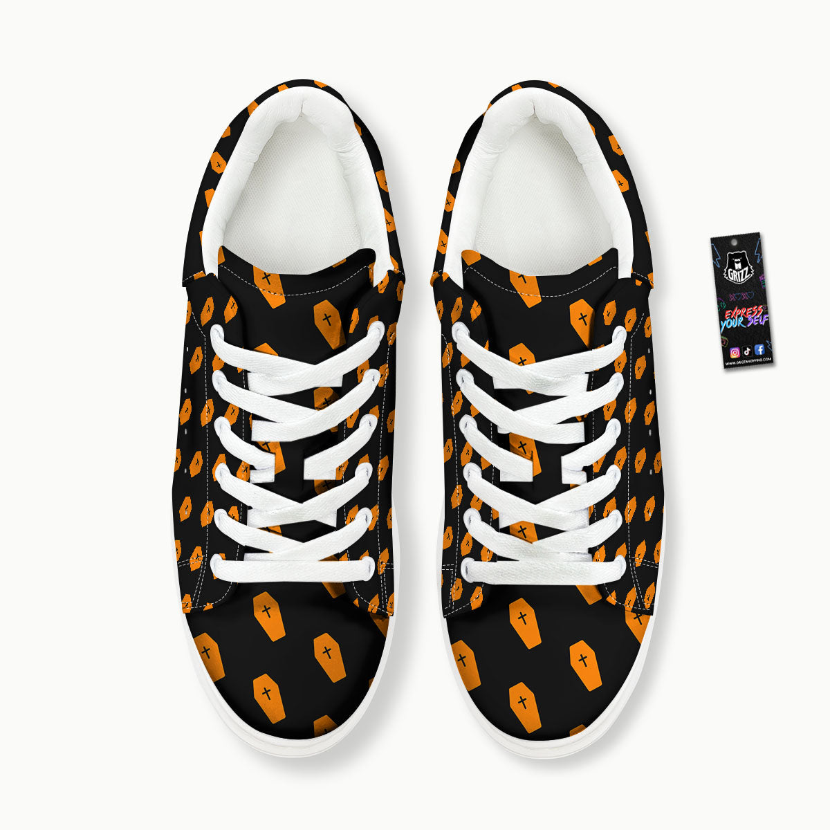 Coffin Orange Halloween Print Pattern Platform Shoes-grizzshop