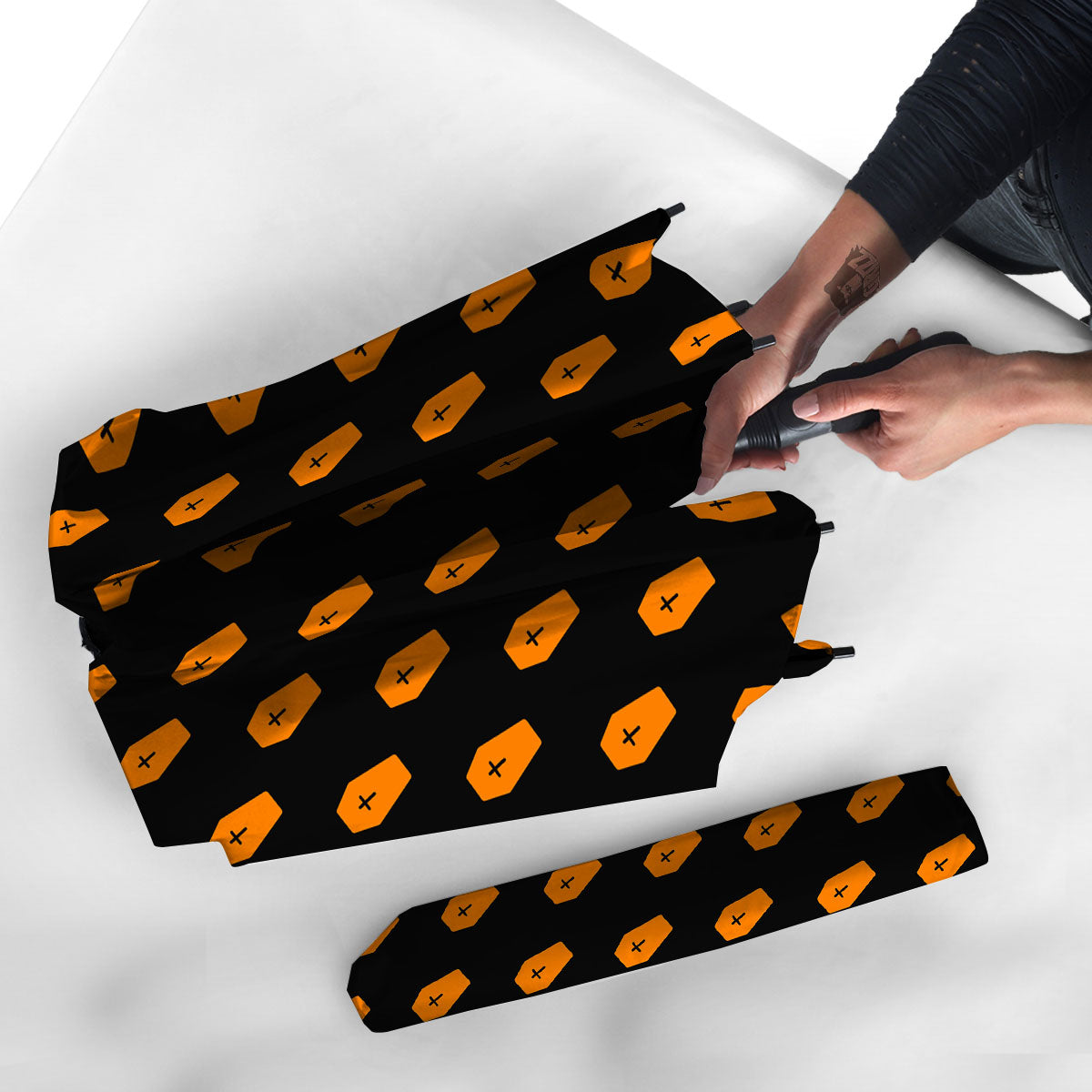 Coffin Orange Halloween Print Pattern Umbrella-grizzshop