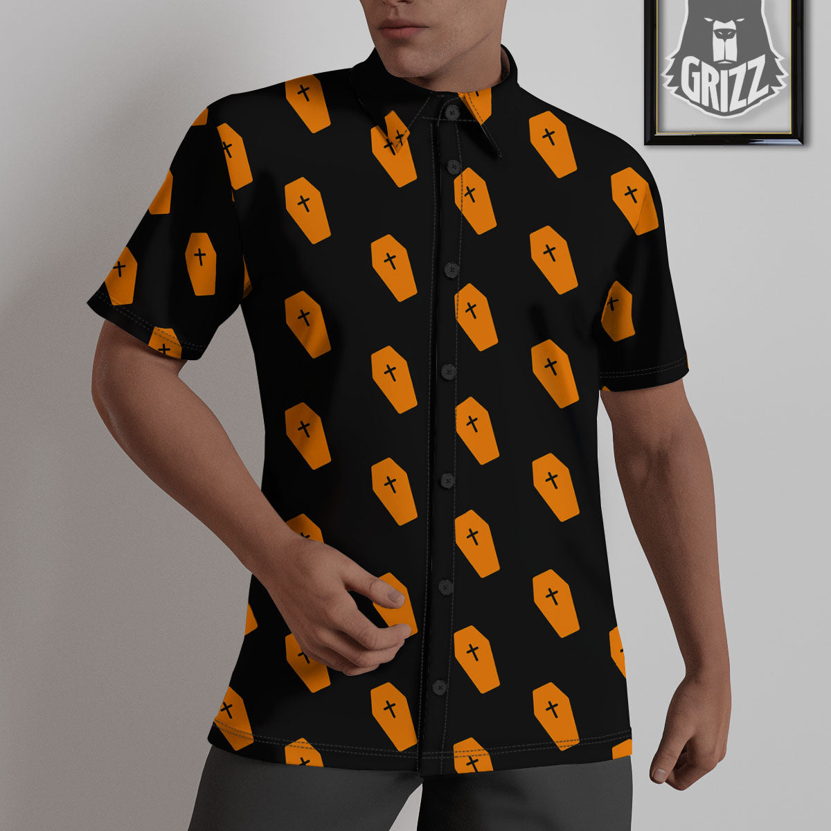 Coffin Orange Halloween Print Pattern Untucked Shirts-grizzshop