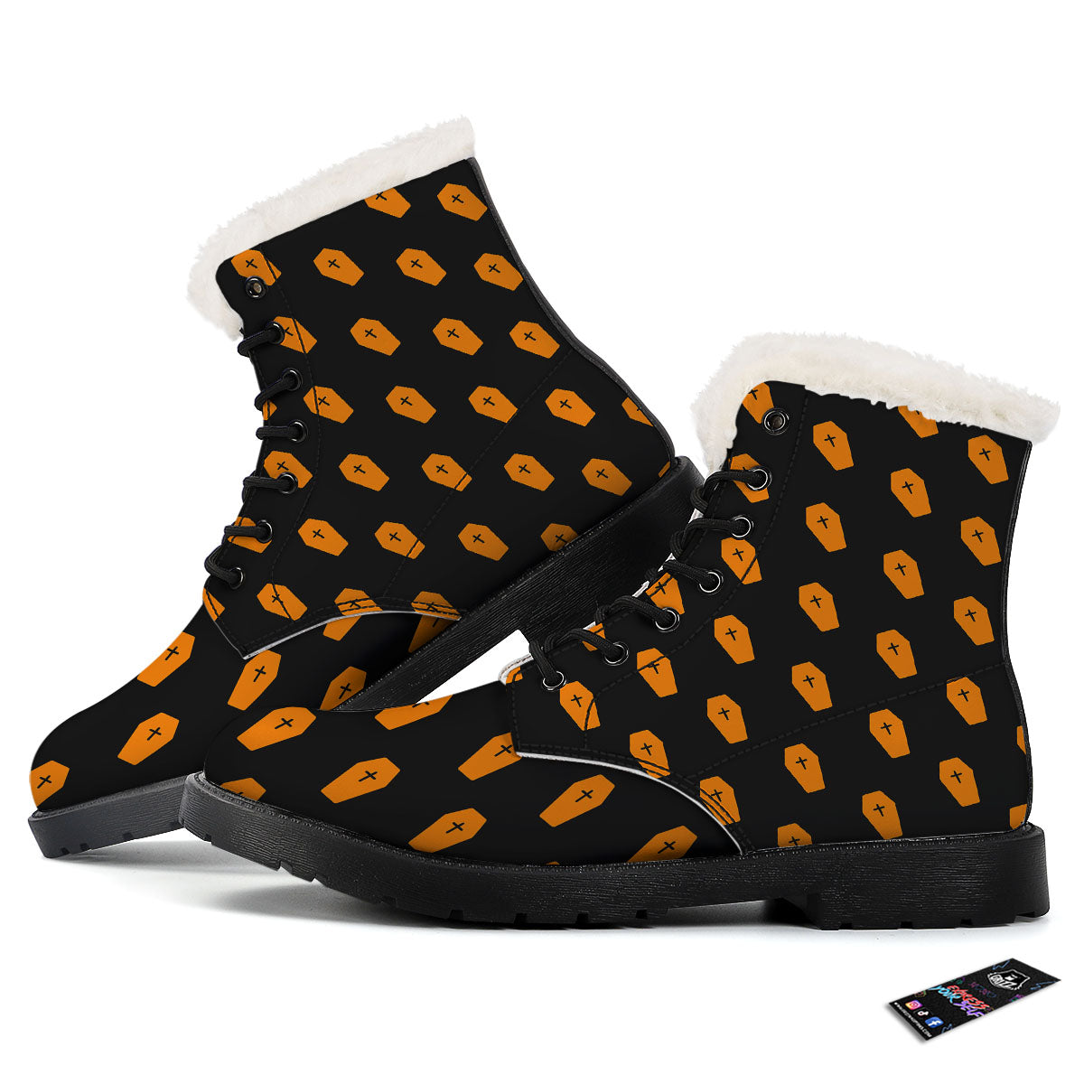 Coffin Orange Halloween Print Pattern Winter Boots-grizzshop